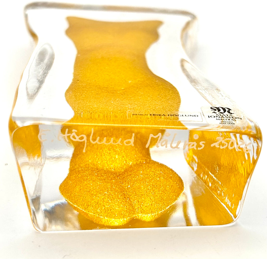 Erika Höglund Crystal Woman Sculpture, Yellow Art Glass, Målerås Sweden