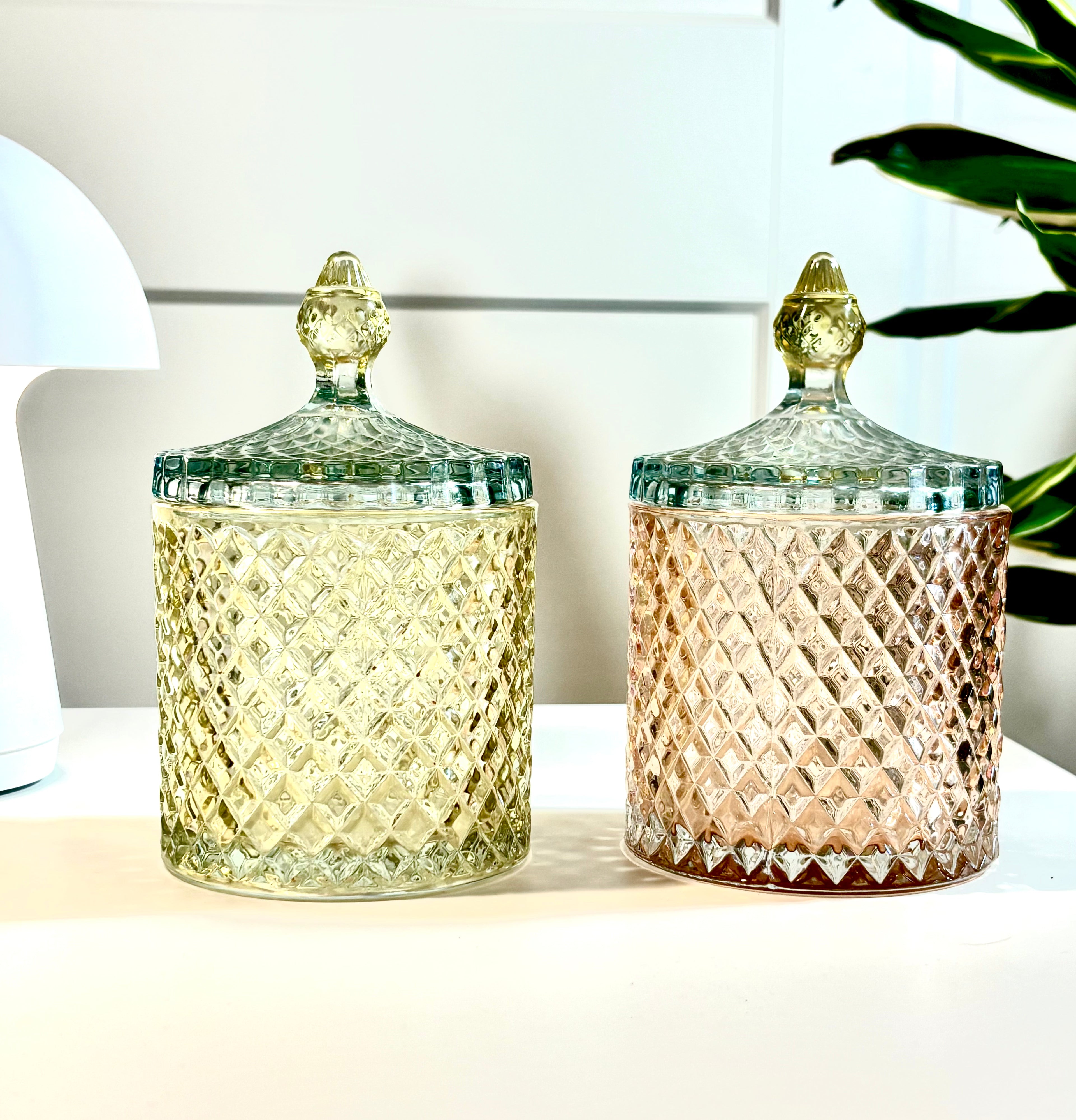 Scandinavian Harlequin Glass Apothecary Jar with Lid | Pastel Candy Storage Canister