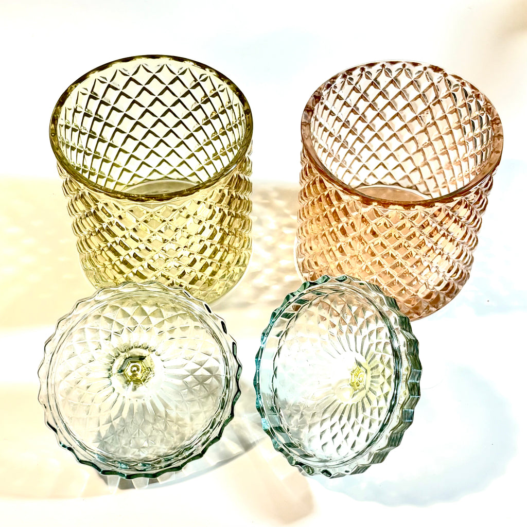 Scandinavian Harlequin Glass Apothecary Jar with Lid | Pastel Candy Storage Canister