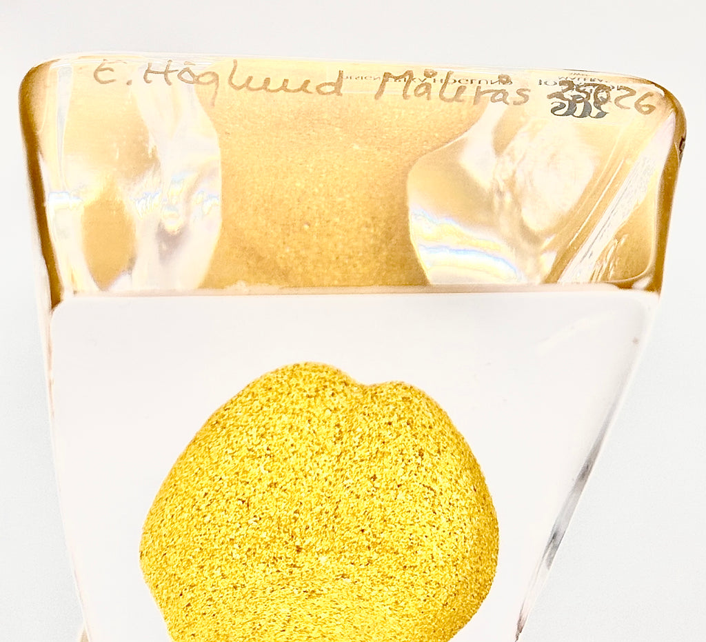 Erika Höglund Crystal Woman Sculpture, Yellow Art Glass, Målerås Sweden