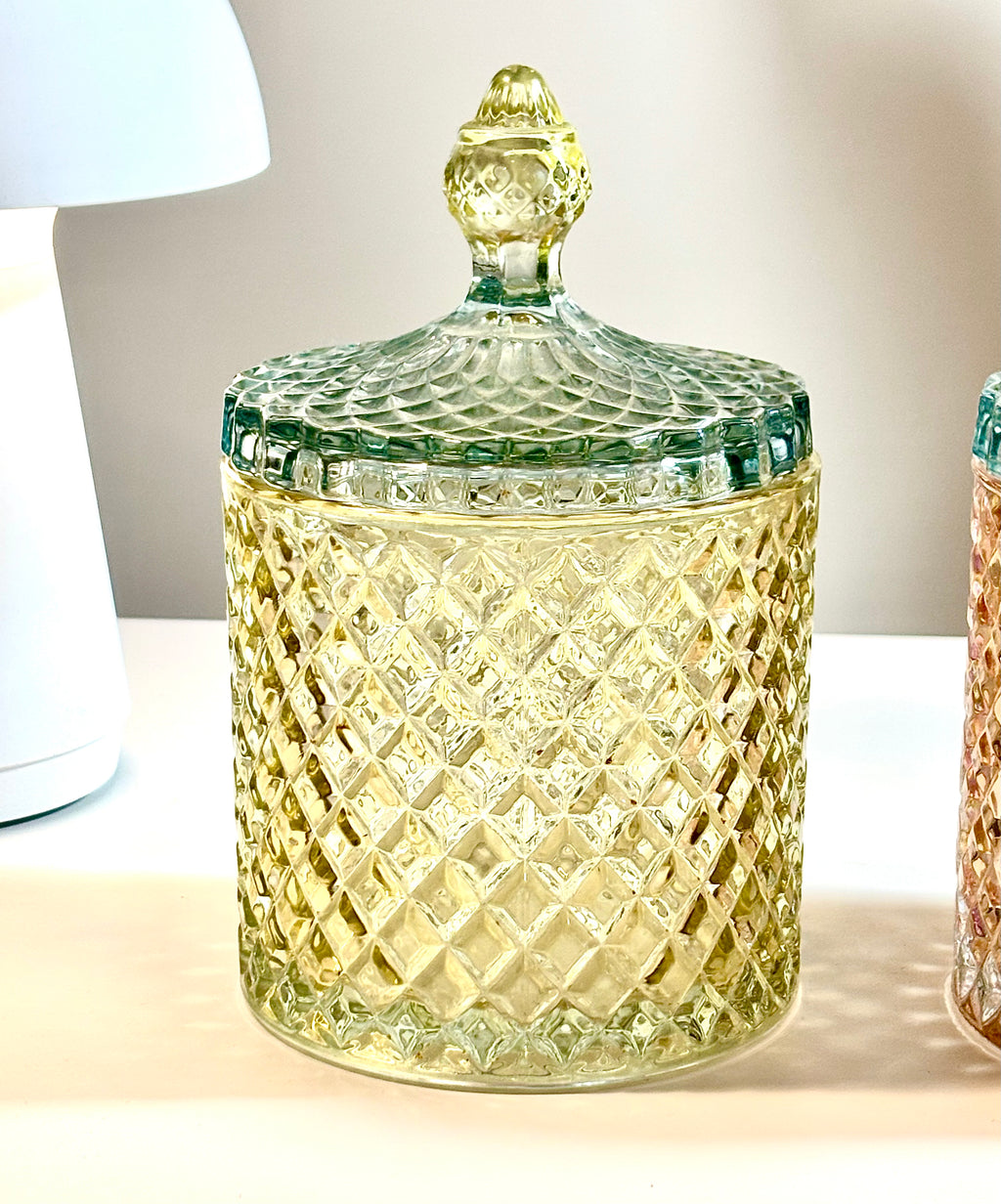 Scandinavian Harlequin Glass Apothecary Jar with Lid | Pastel Candy Storage Canister