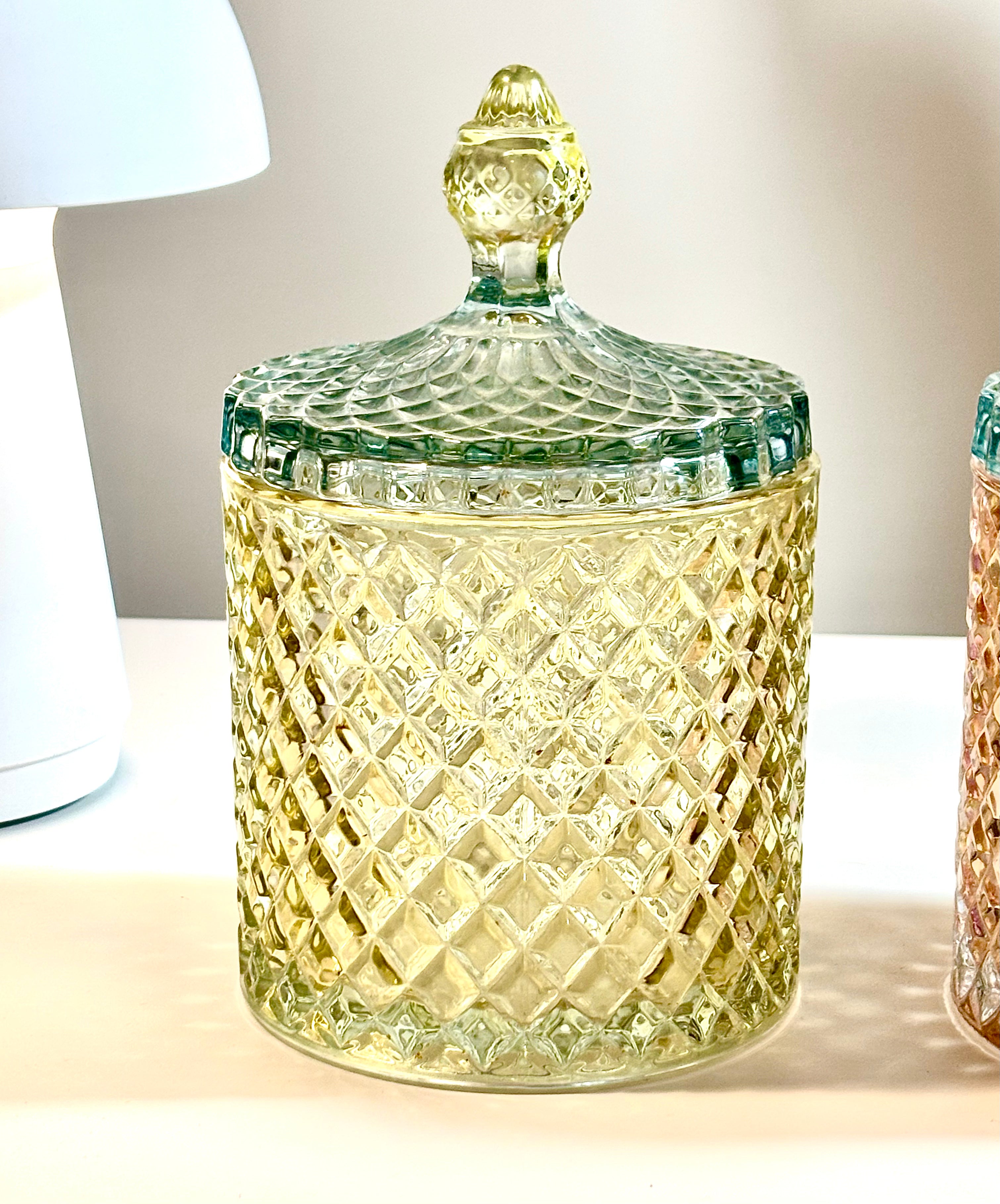 Scandinavian Harlequin Glass Apothecary Jar with Lid | Pastel Candy Storage Canister