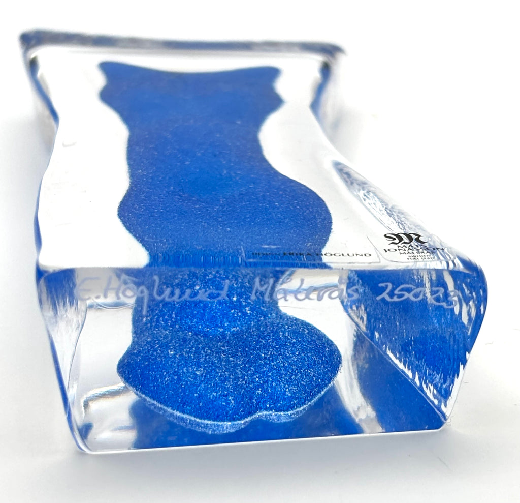 Erika Höglund Signed Blue Crystal Sculpture, Mats Jonasson Målerås Art Glass