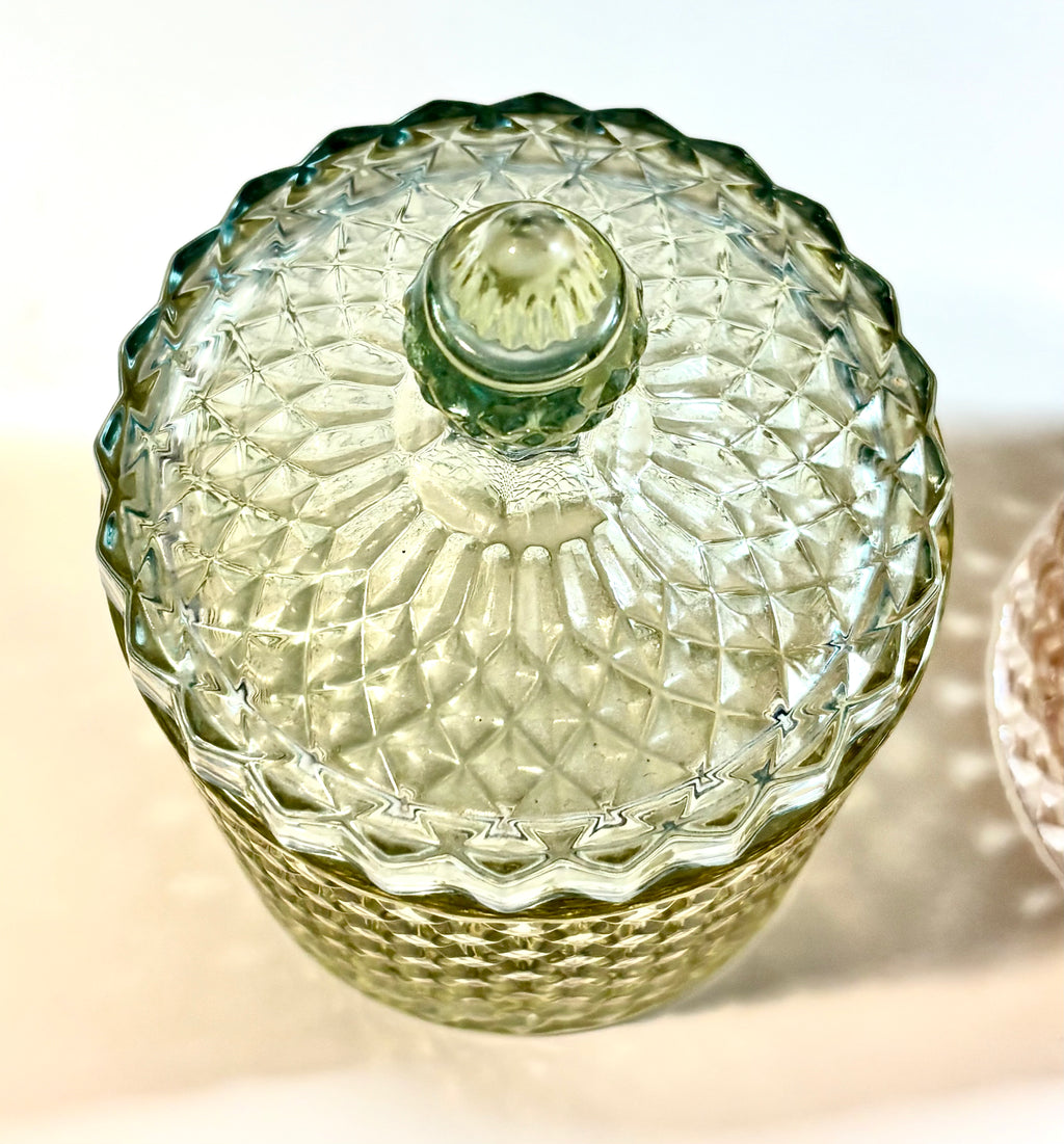 Scandinavian Harlequin Glass Apothecary Jar with Lid | Pastel Candy Storage Canister