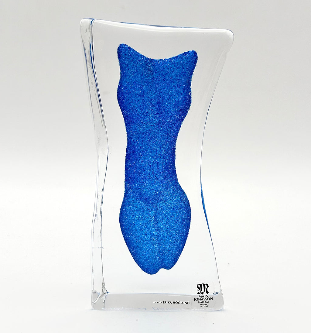 Erika Höglund Signed Blue Crystal Sculpture, Mats Jonasson Målerås Art Glass