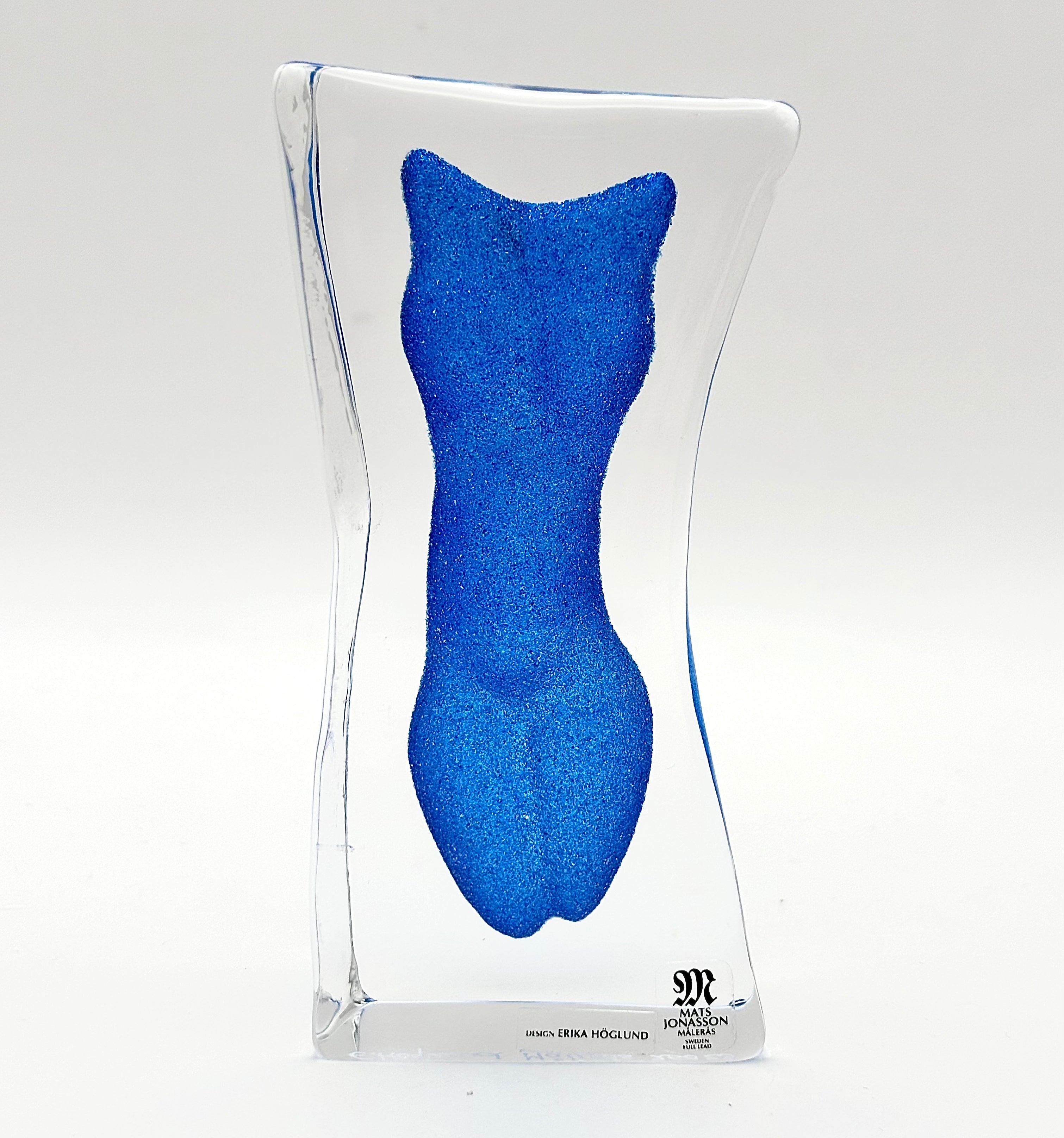 Erika Höglund Signed Blue Crystal Sculpture, Mats Jonasson Målerås Art Glass