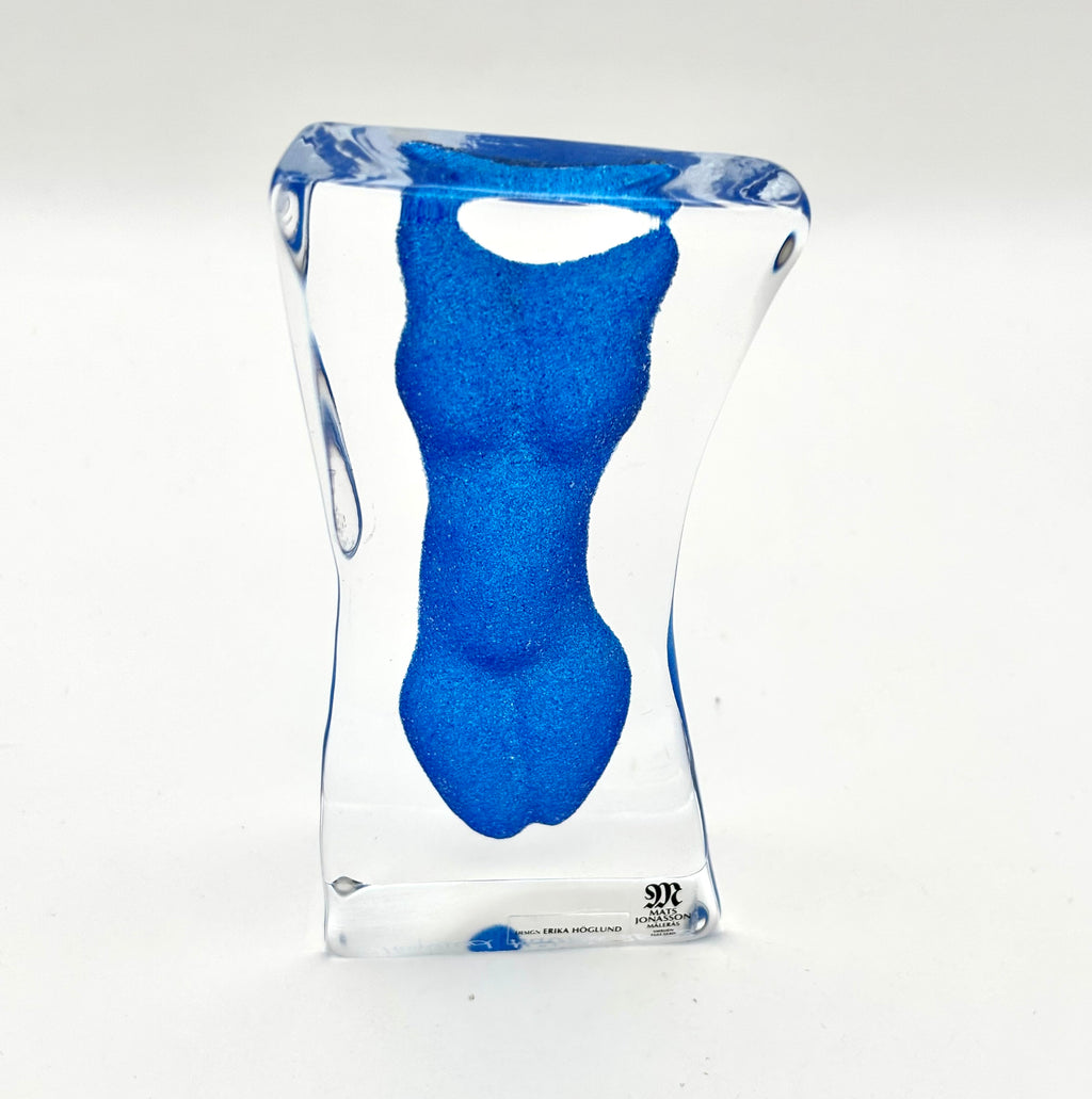 Erika Höglund Signed Blue Crystal Sculpture, Mats Jonasson Målerås Art Glass