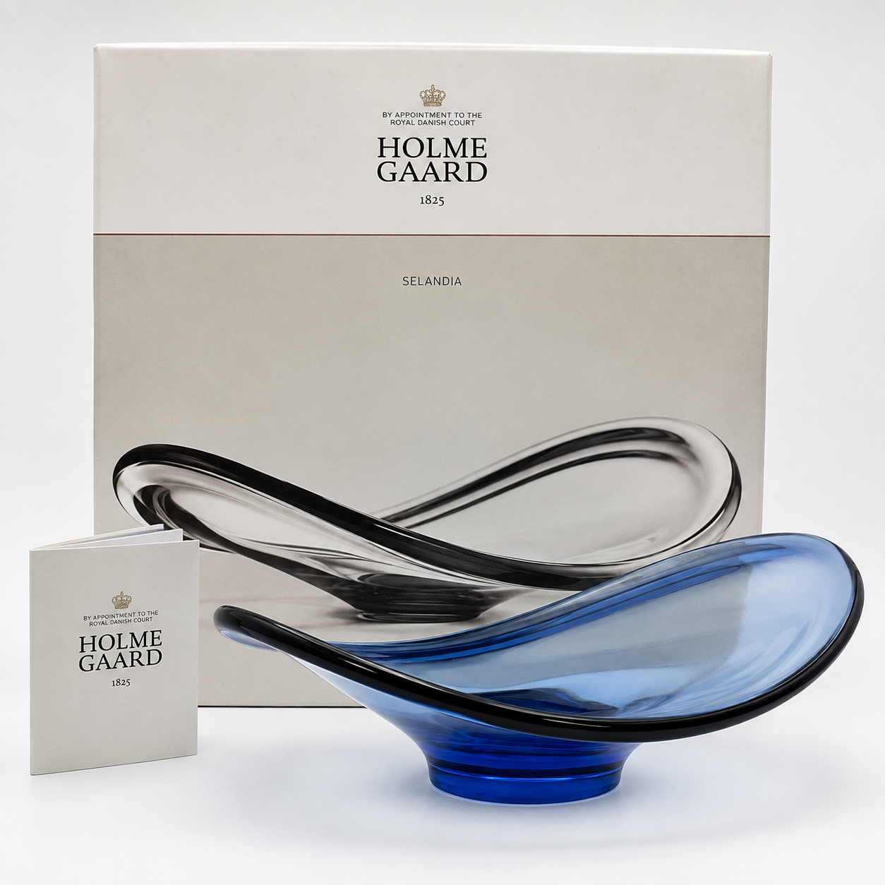 Holmegaard Selandia Blue Art Glass Bowl – Per Lütken – Danish Mid-Century Design – Original Box & Brochure