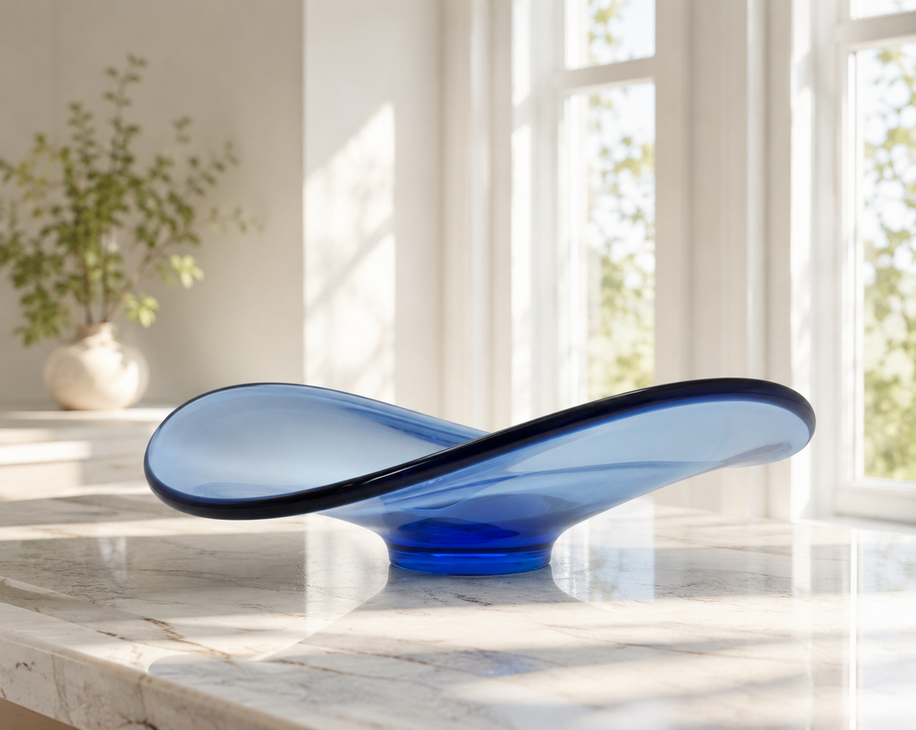 Holmegaard Selandia Blue Art Glass Bowl – Per Lütken – Danish Mid-Century Design – Original Box & Brochure