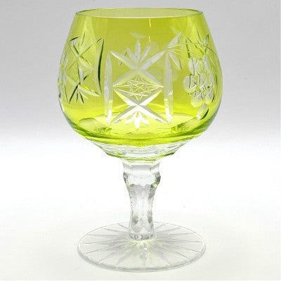Set of 6 Bohemian Cut Crystal Cordial Glasses, Lime Green Barware (11.5 cm)