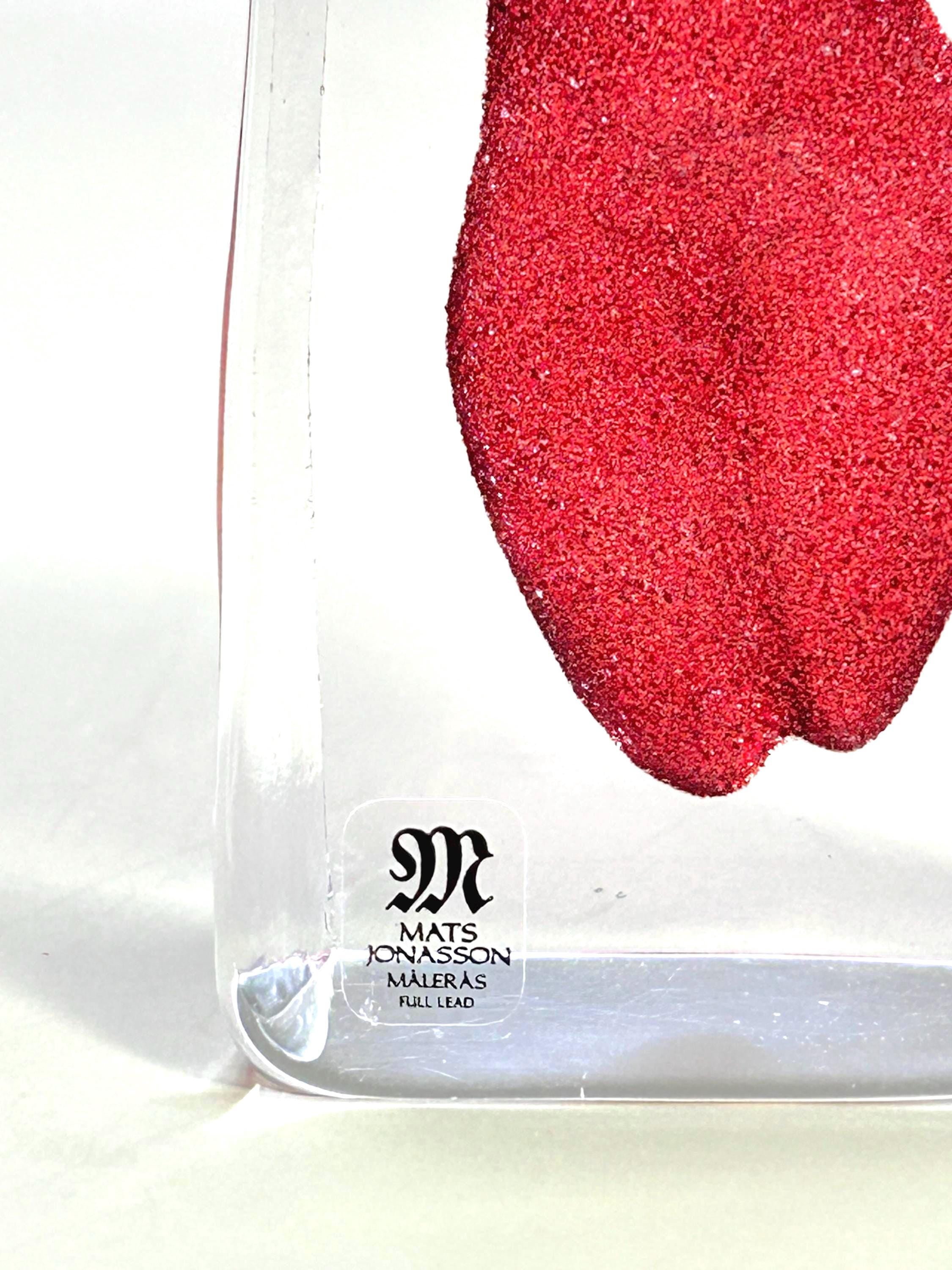 Mats Jonasson Crystal Woman Sculpture, Red Art Glass, Sweden