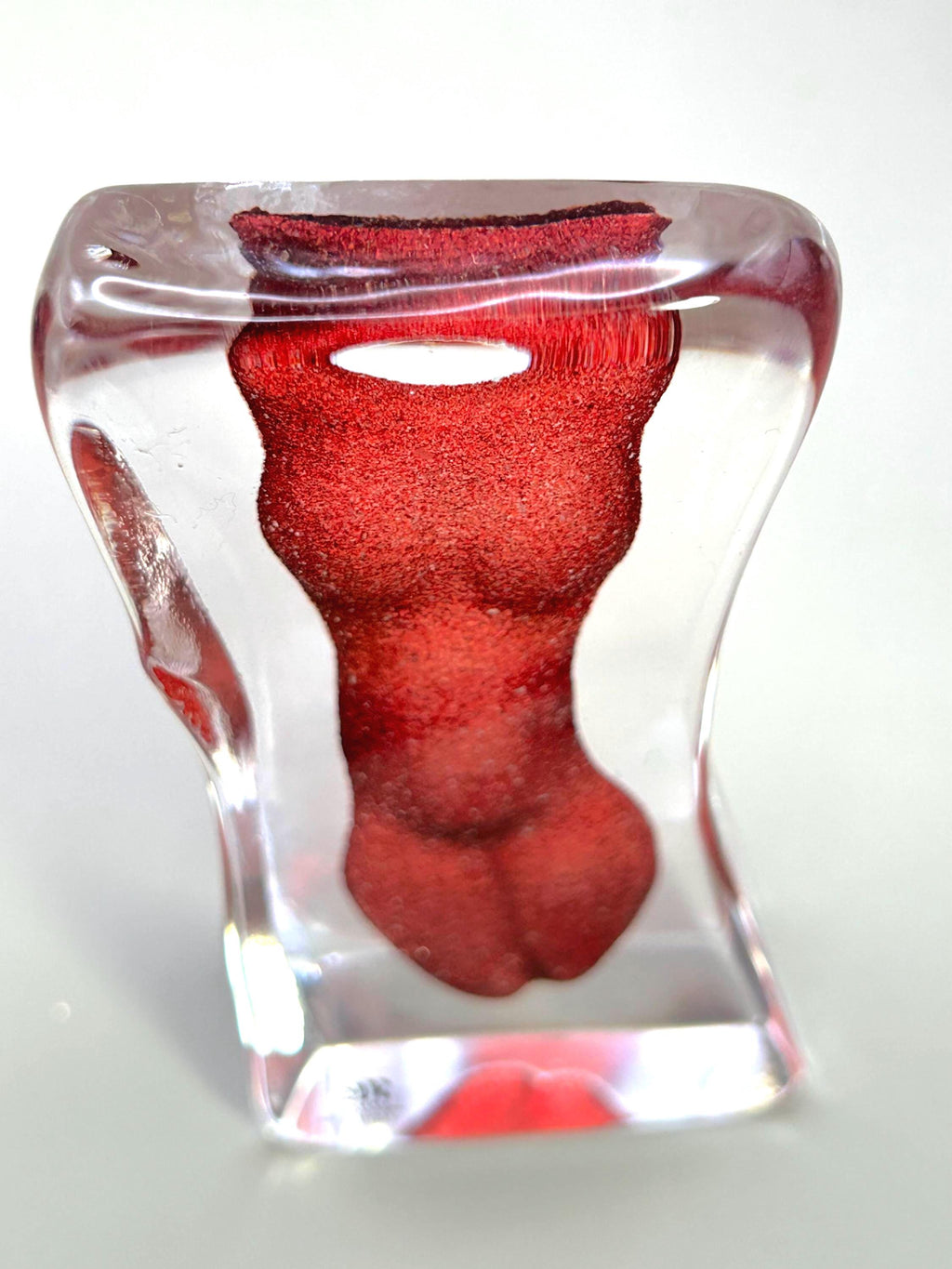 Mats Jonasson Crystal Woman Sculpture, Red Art Glass, Sweden