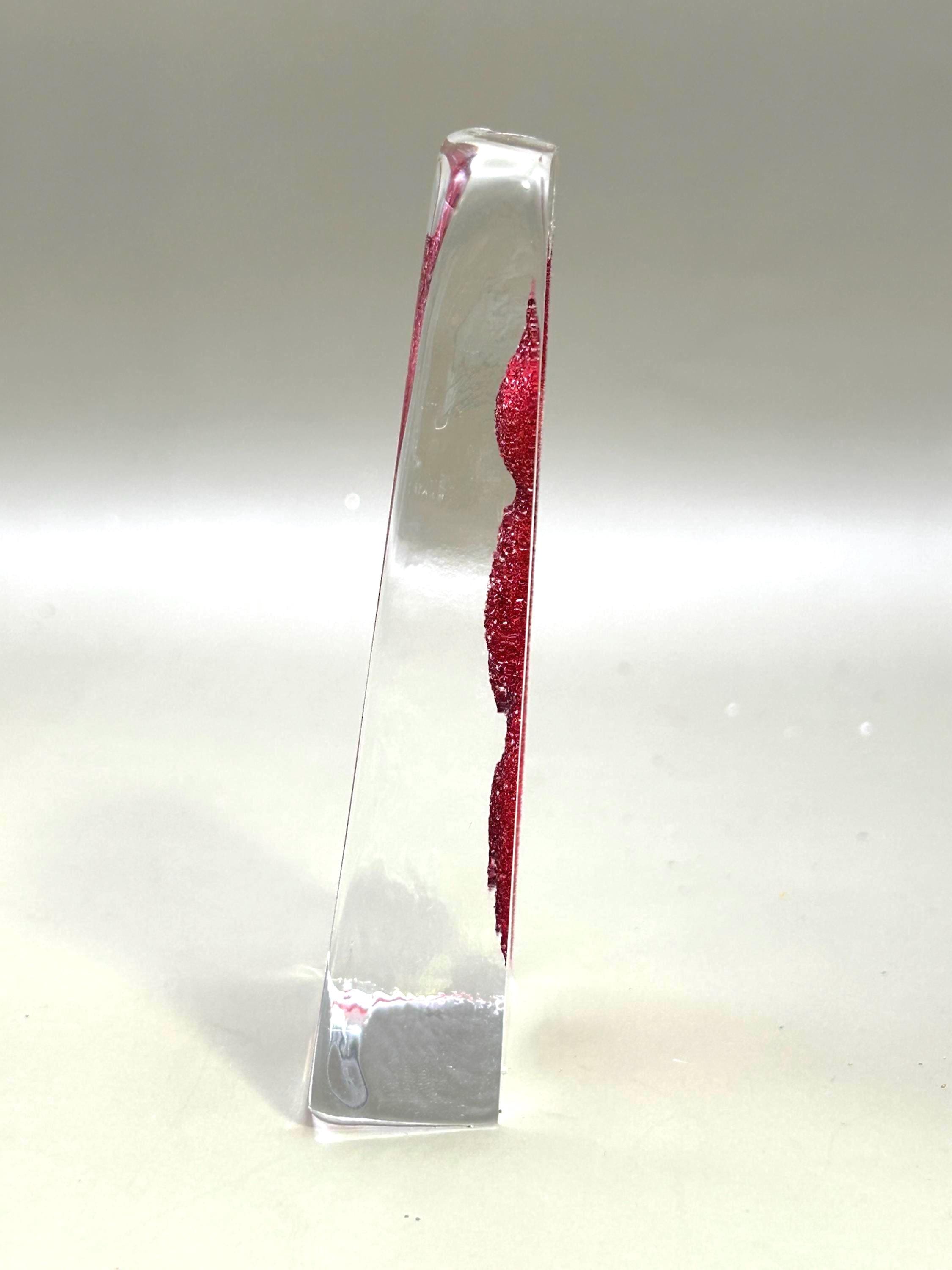 Mats Jonasson Crystal Woman Sculpture, Red Art Glass, Sweden