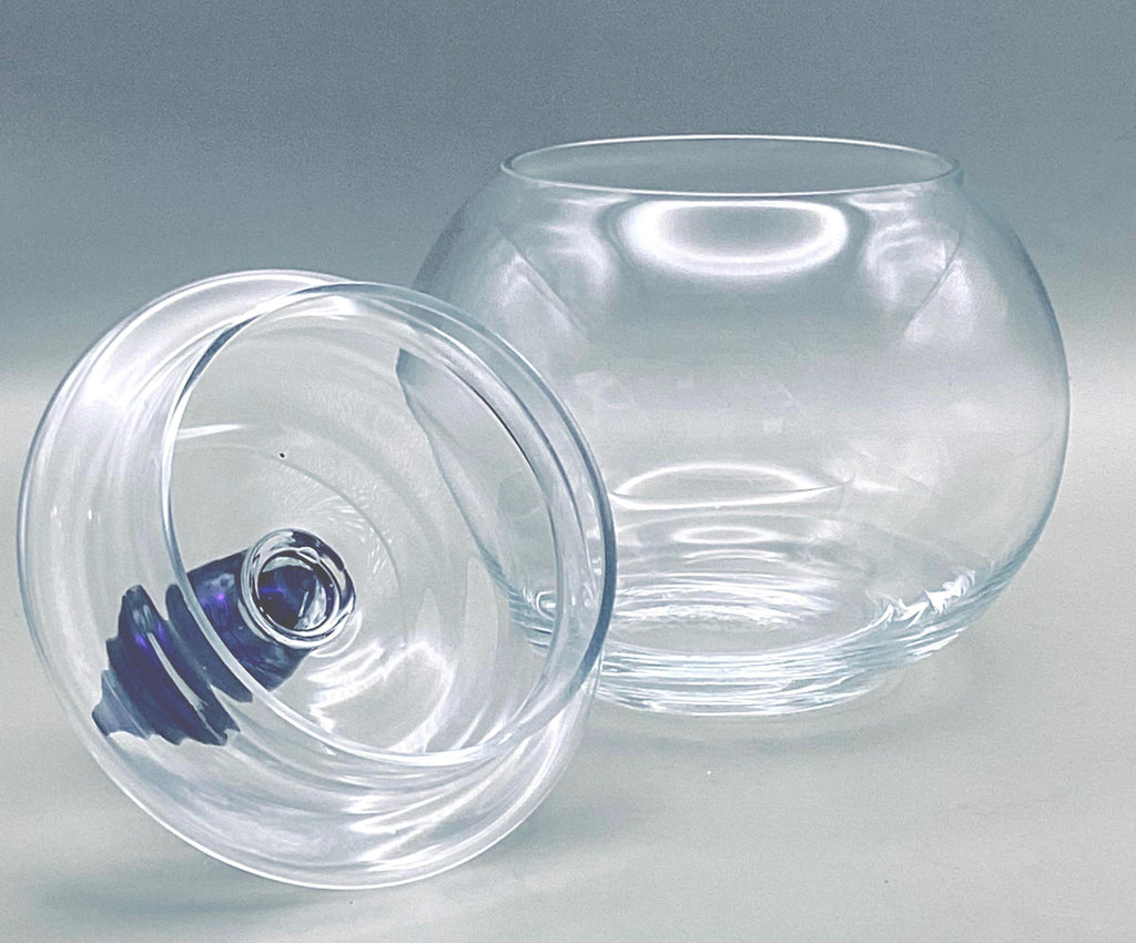 Cristal d’Arques, Exclusive Crystal Bonbonnière with Blue Finial Lid | Luxury French Crystal