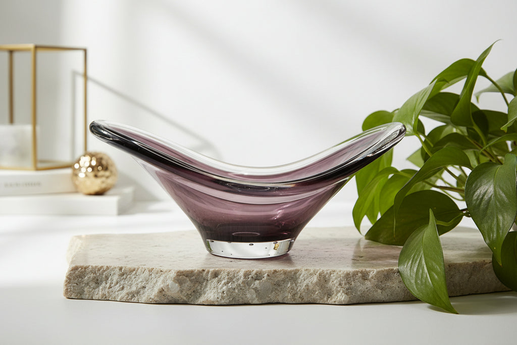 FM Konstglas Amethyst Crystal Centerpiece Bowl | Scandinavian Art Glass