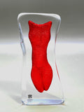 Mats Jonasson Crystal Woman Sculpture, Red Art Glass, Sweden