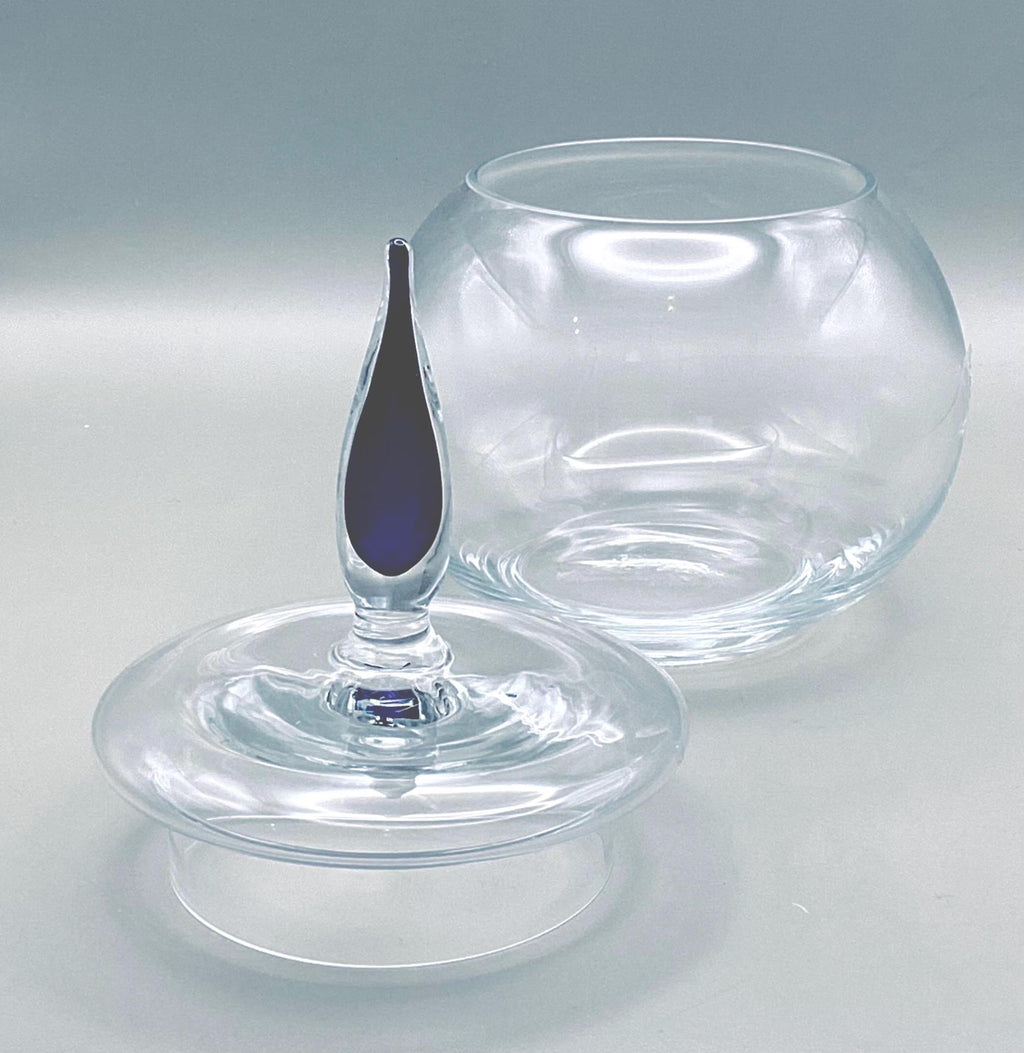 Cristal d’Arques, Exclusive Crystal Bonbonnière with Blue Finial Lid | Luxury French Crystal