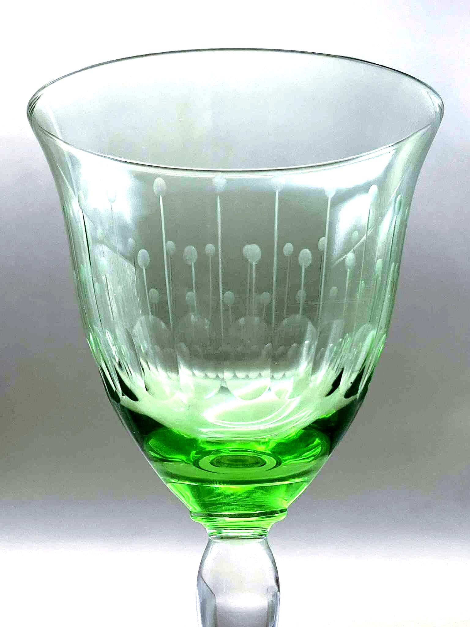 Bohemian Uranium Wine Glasses, Czech Art Glass
