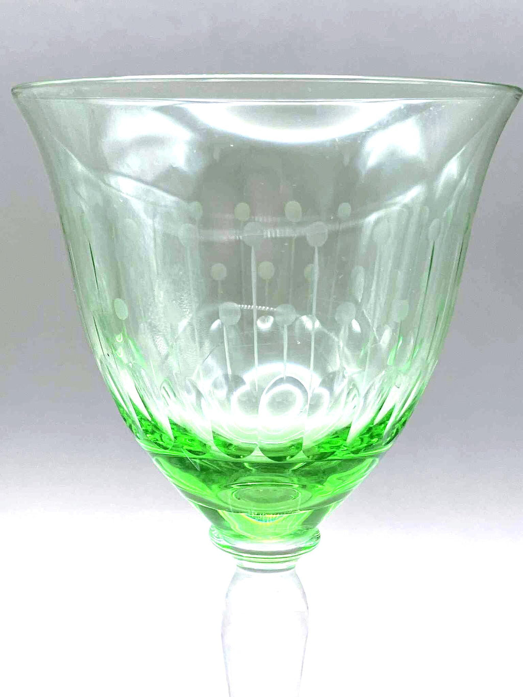 Bohemian Uranium Wine Glasses, Czech Art Glass