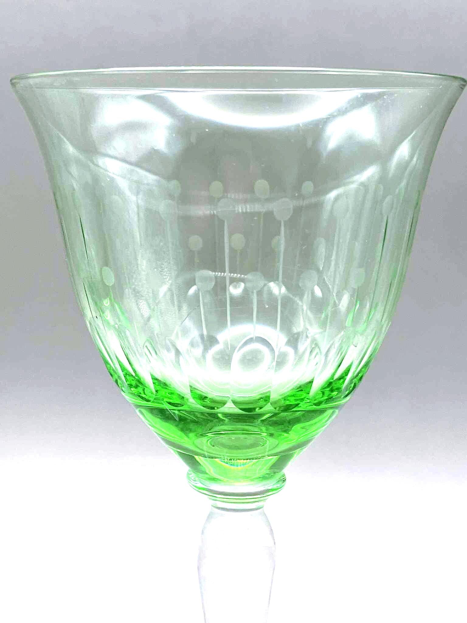 Bohemian Uranium Wine Glasses, Czech Art Glass