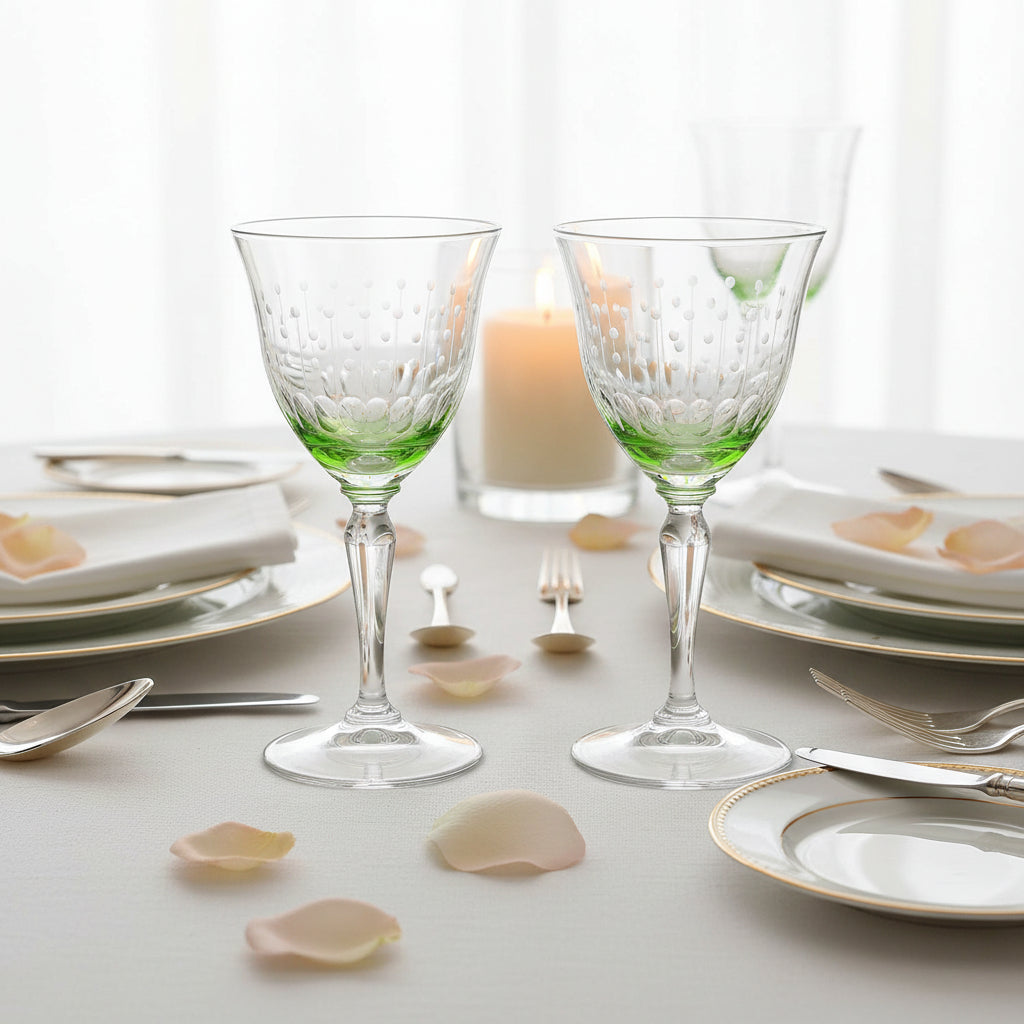 Bohemian Uranium Wine Glasses, Czech Art Glass