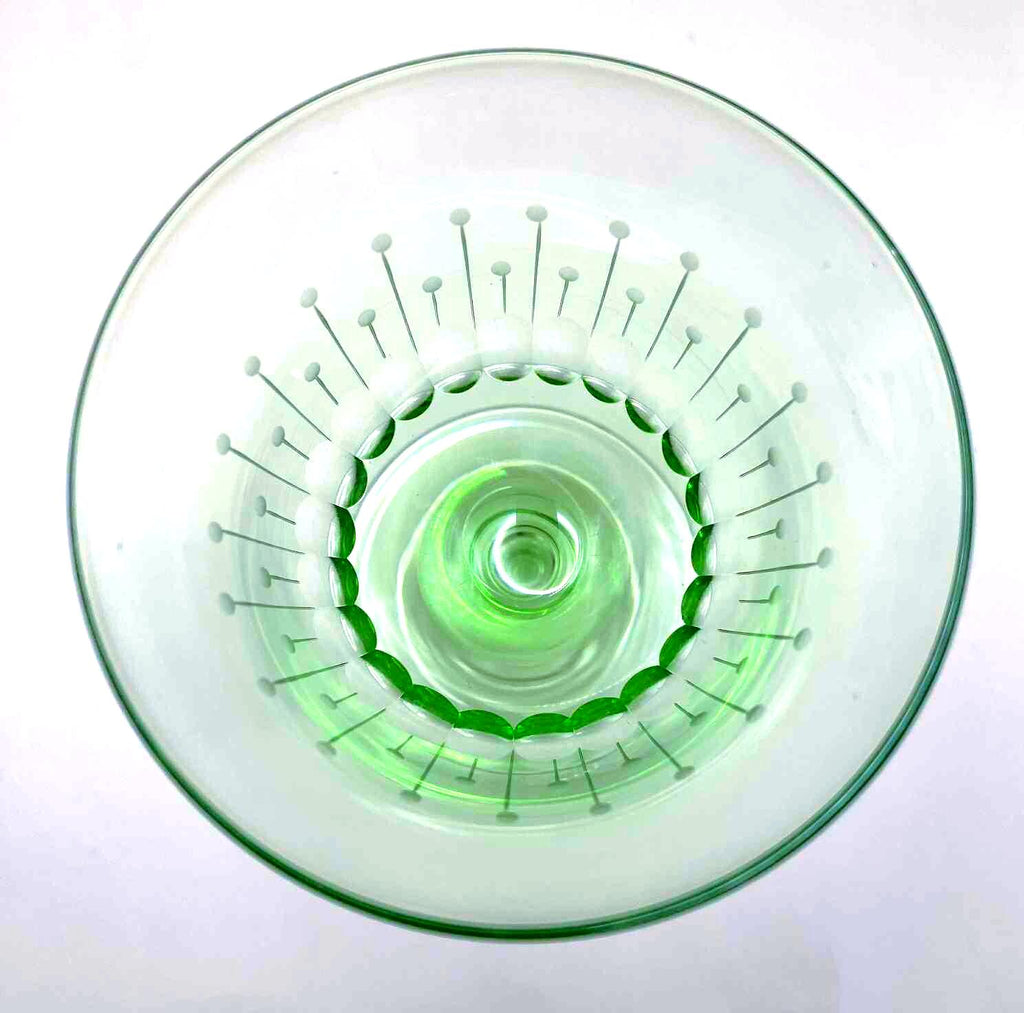 Bohemian Uranium Wine Glasses, Czech Art Glass