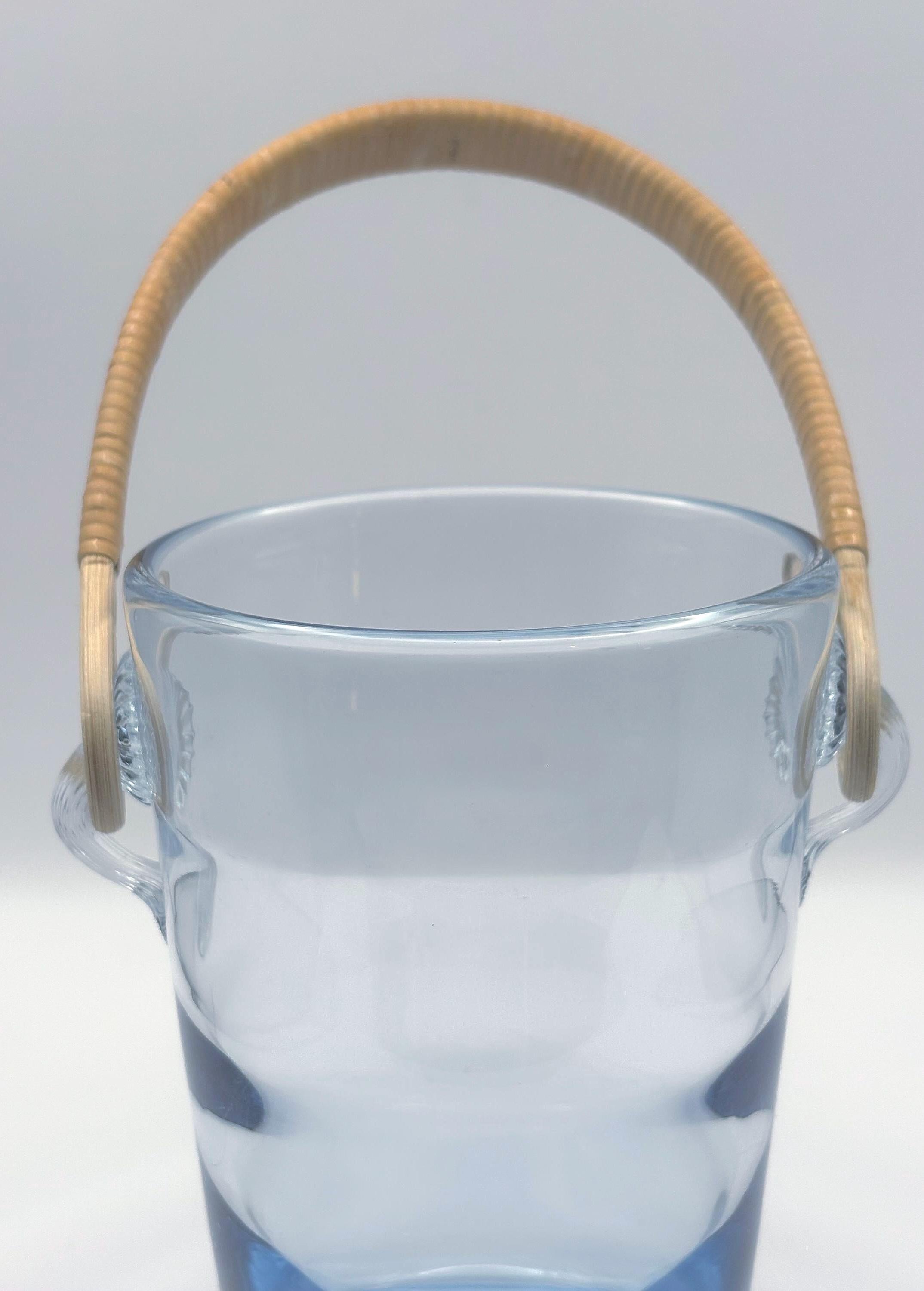 Holmegaard. scandinavian design. Ice Bucket / Glass Bowl with Wicker Handle – Signed