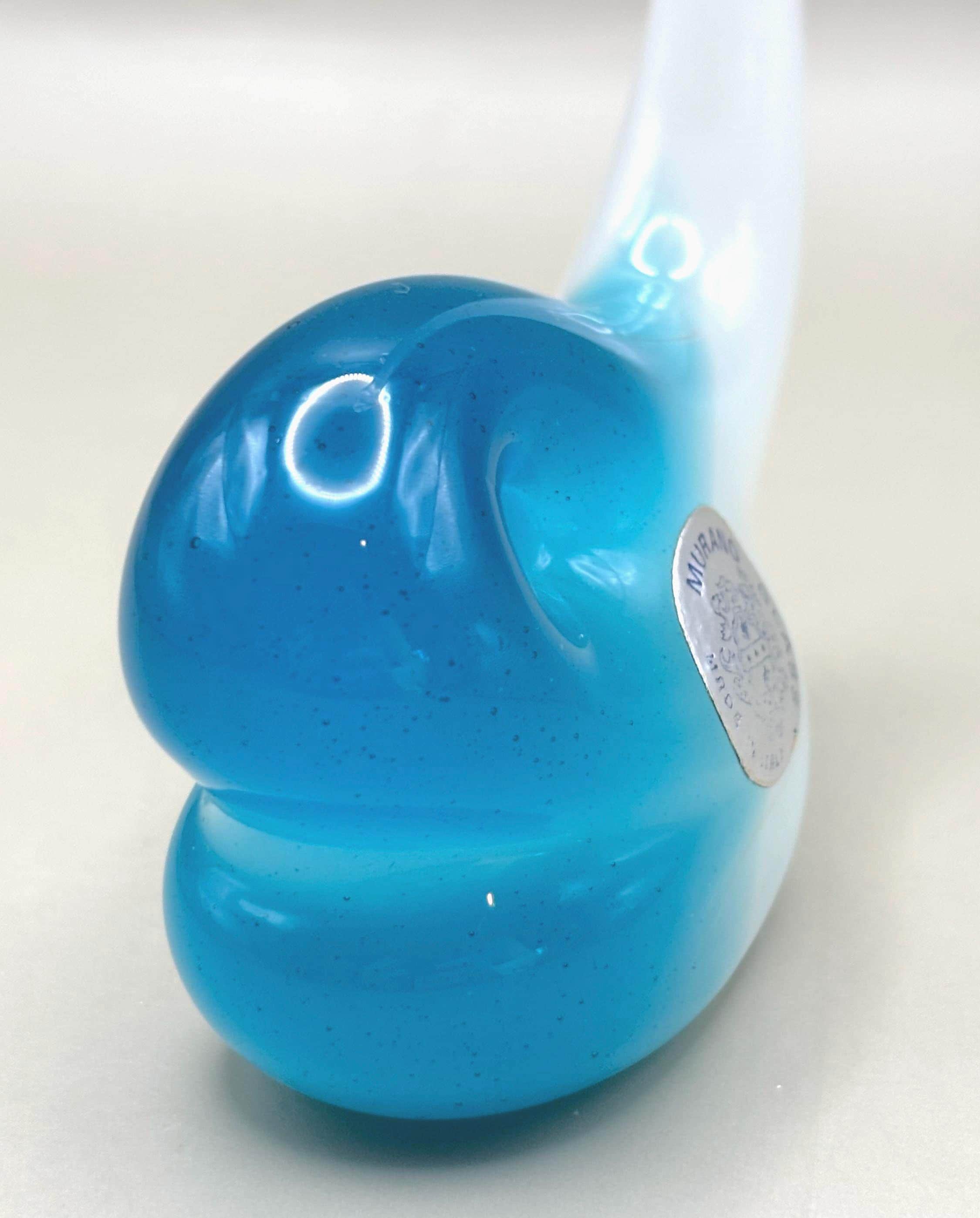 Murano, Italy. Dolphin Sculpture – Blue & White Opaline Sommerso Art Glass