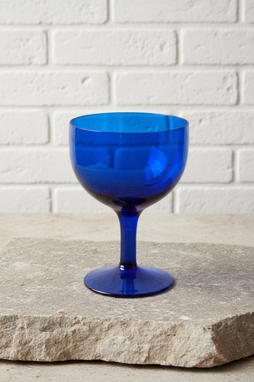 Empoli Blue Footed Compote Bowl, Italian Mid-Century Glass, 17 cm