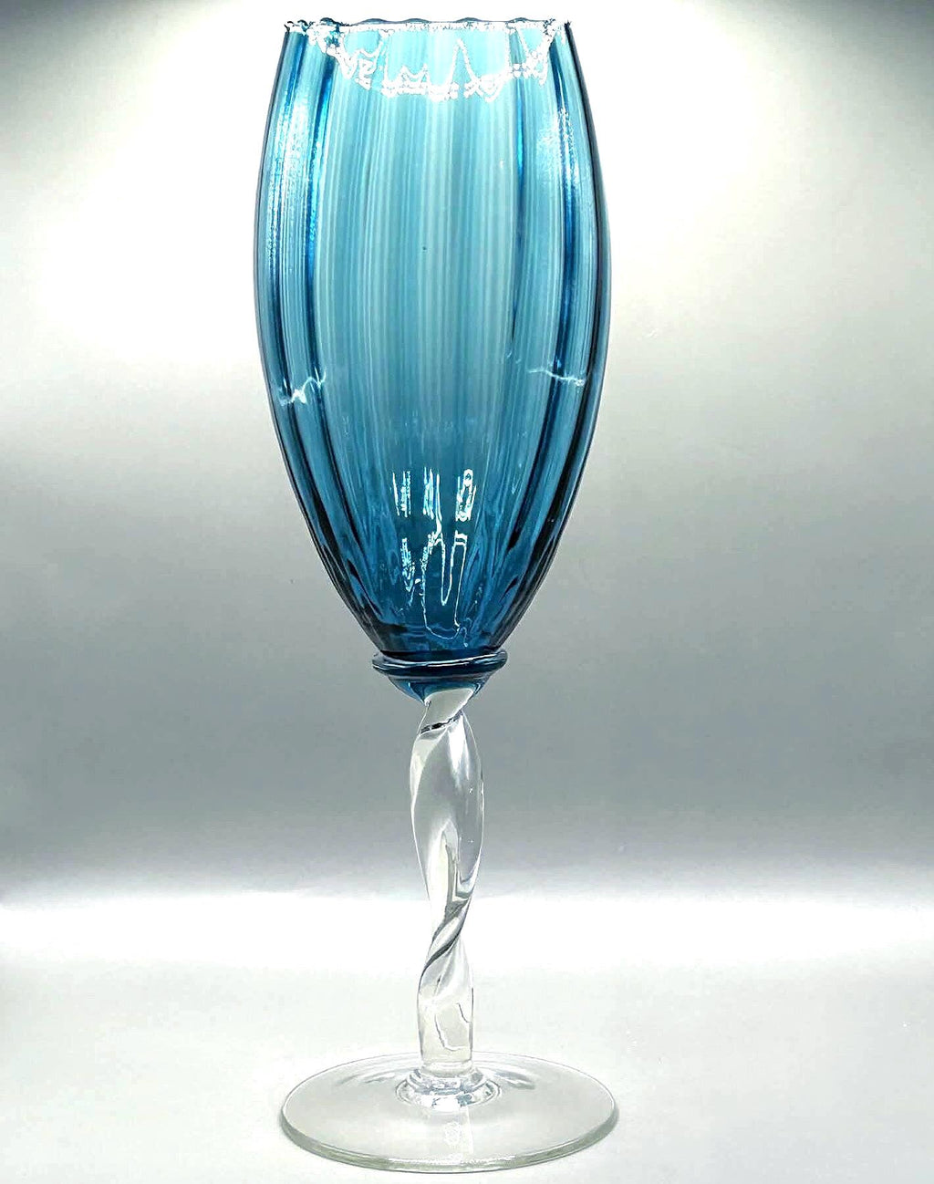 Vintage Empoli Blue Glass Vase, Tall Ribbed | Italian Art Glass