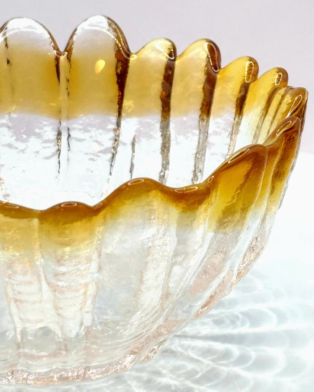 Tauno Wirkkala Art Glass Bowl – Amber Clear Textured Scandinavian Finnish Dish