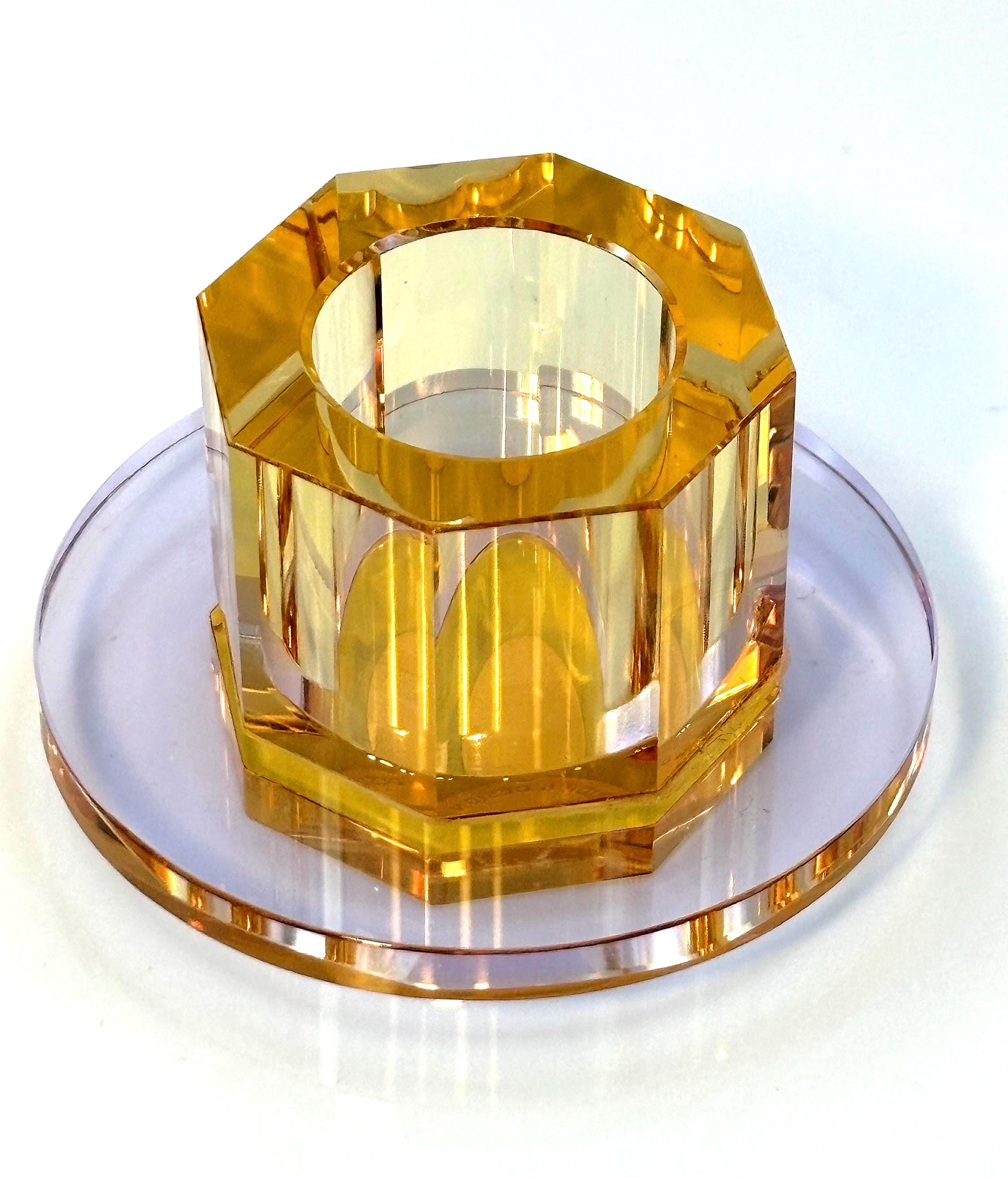 Hübsch Crystal Candleholders  Amber & Lilac Glass, Scandinavian Design, Original Gold Label