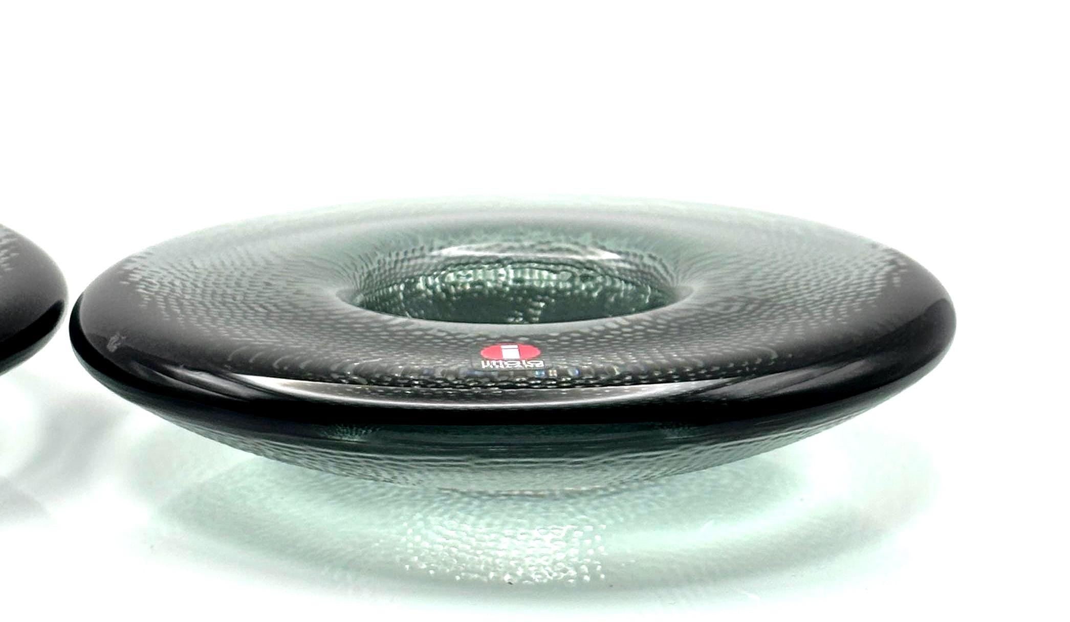 Iittala Kastehelmi Pair of Candle Holders, Smoke Grey | Finnish Art Glass