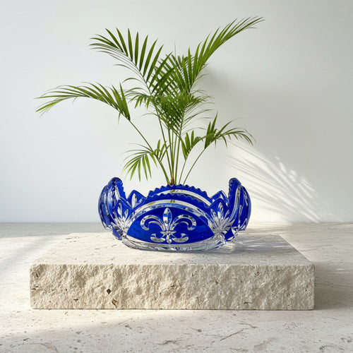 Bohemian Cobalt Blue Crystal Bowl | Rudolf Schrotter Fleur-de-Lis