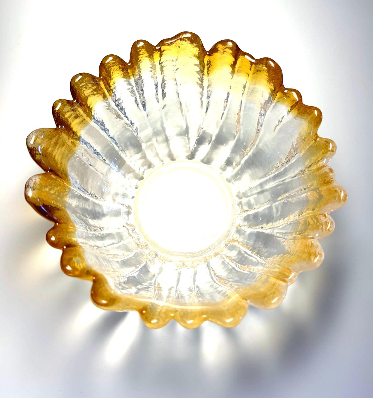 Tauno Wirkkala Art Glass Bowl – Amber Clear Textured Scandinavian Finnish Dish