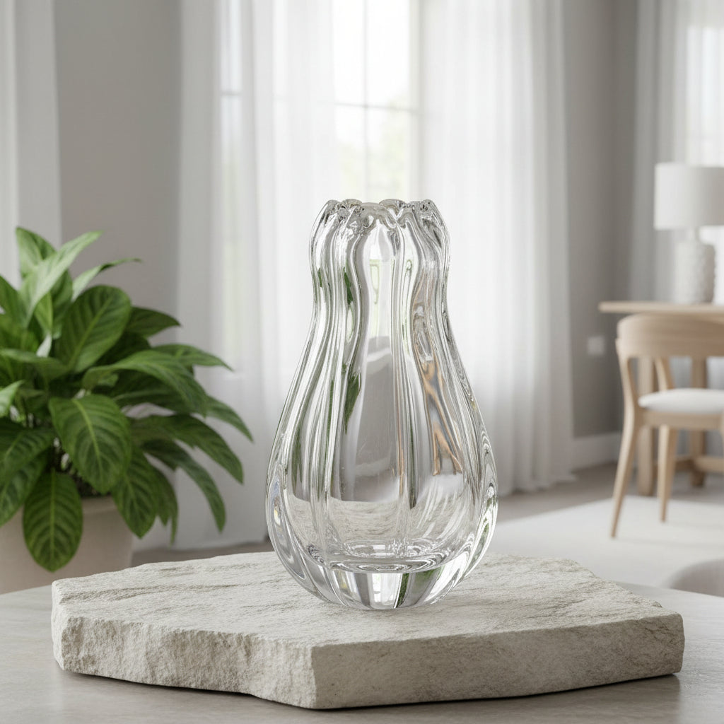 Orrefors Crystal Vase by Vicke Lindstrand, Signed Swedish Art Glass