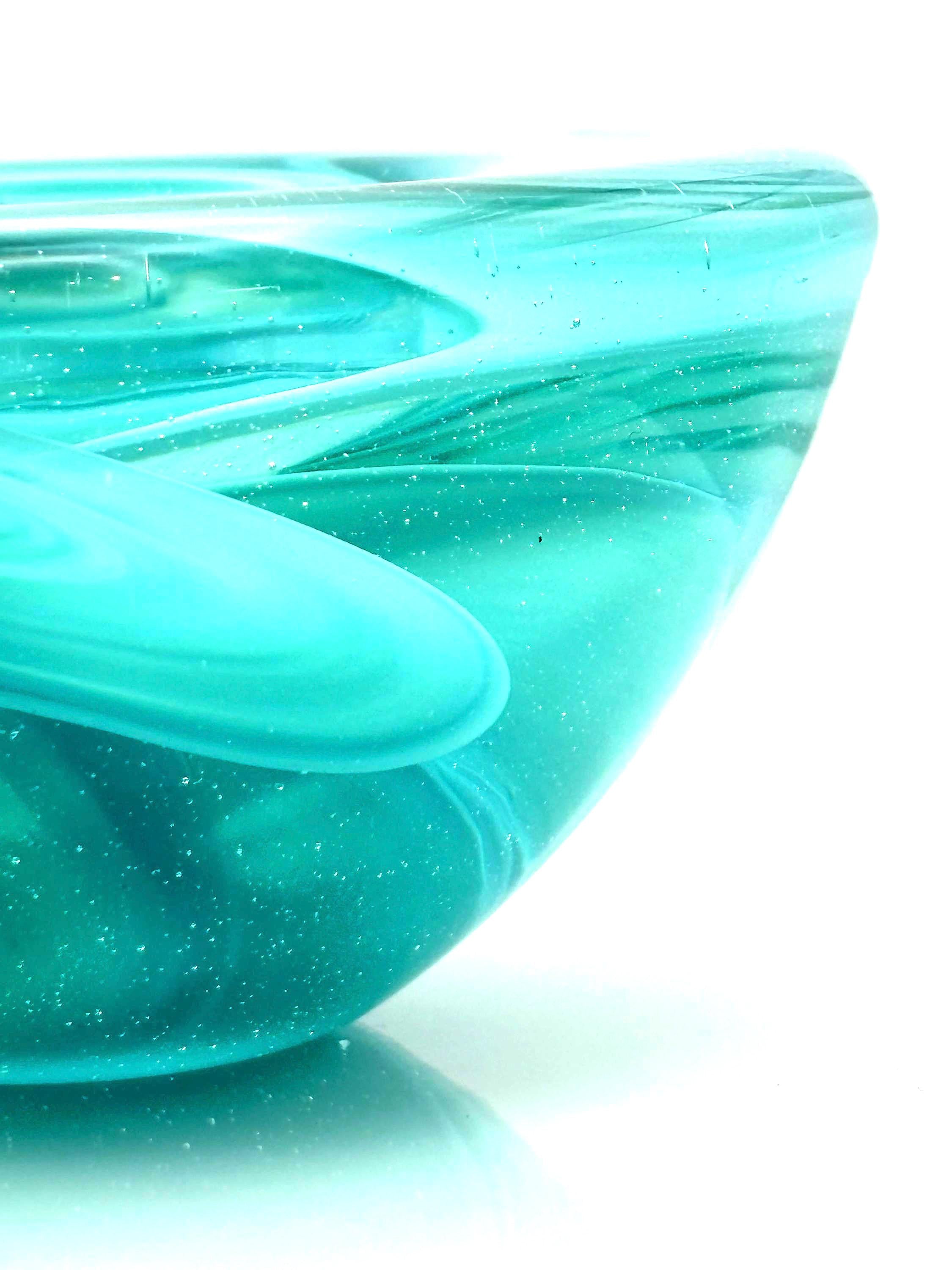 Vintage Kosta Boda Tealight Holders | Turquoise & White Swirl Glass Pair