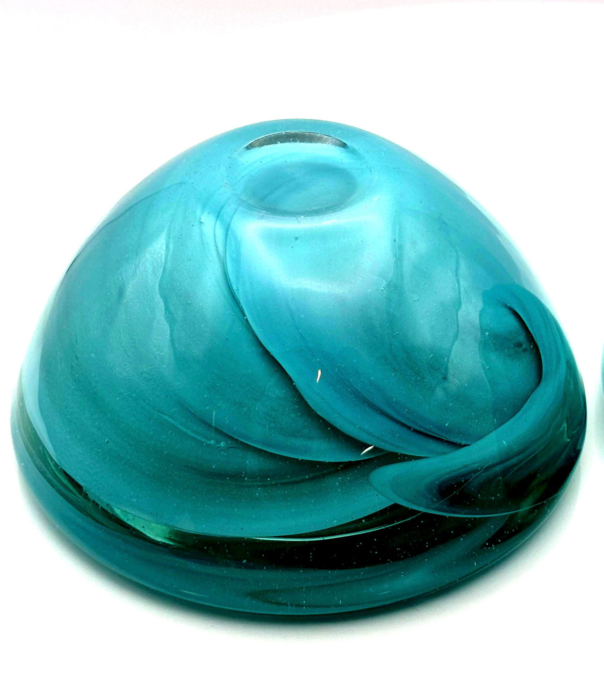 Vintage Kosta Boda Tealight Holders | Turquoise & White Swirl Glass Pair