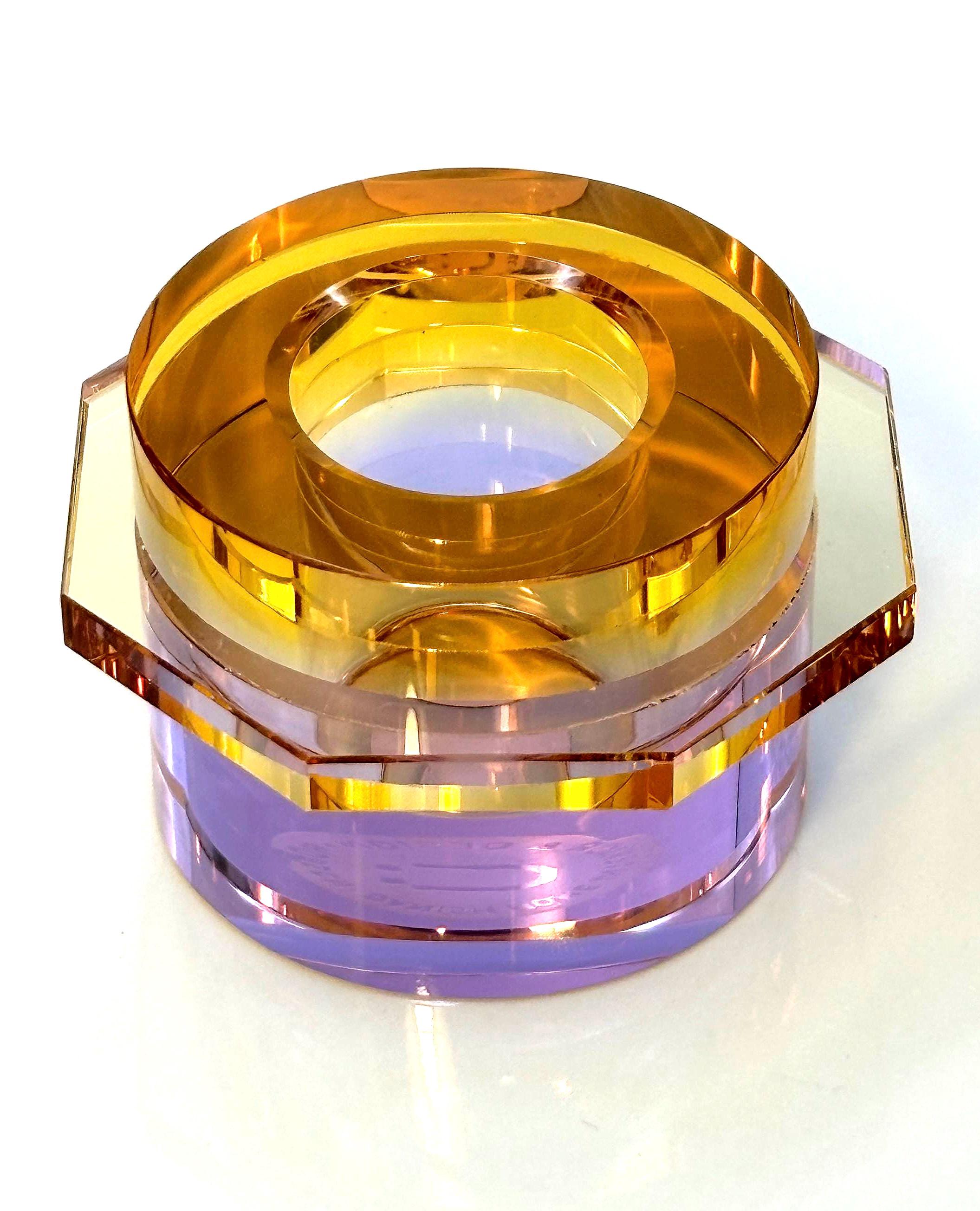 Hübsch Crystal Candleholders  Amber & Lilac Glass, Scandinavian Design, Original Gold Label