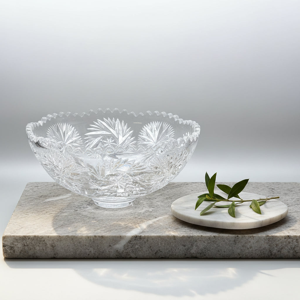Bohemian, Czech. Hand-Cut Crystal Bowl with Starburst Pattern, 26 cm