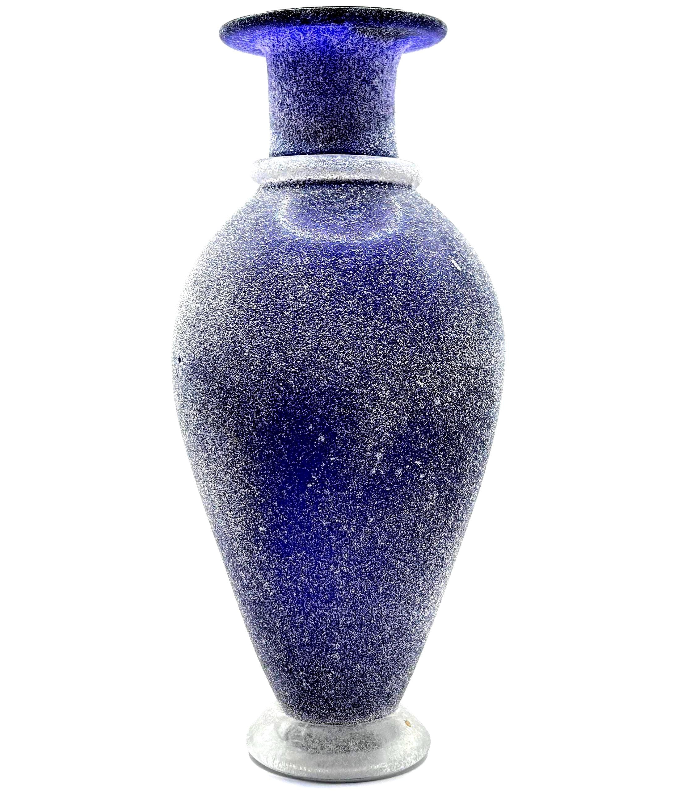 Murano Frosted Satin Art Glass Vase, Purple Blue, Original Label | Italian Decor