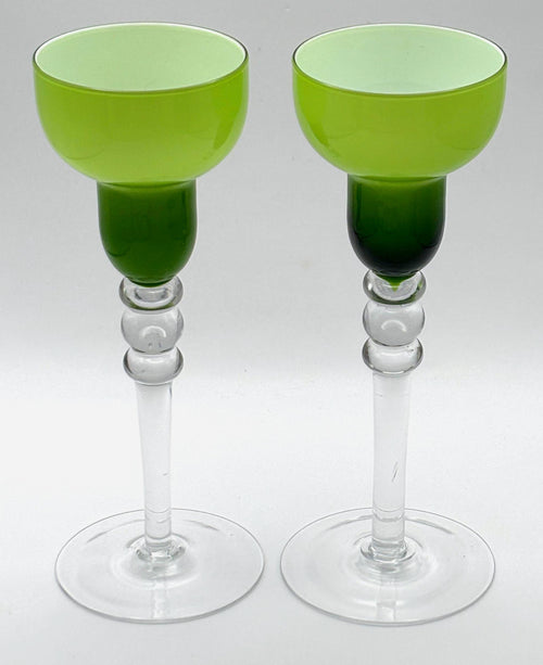 ALCO England Candle Holders | Lime Green Ombre Glass Candlestick Set