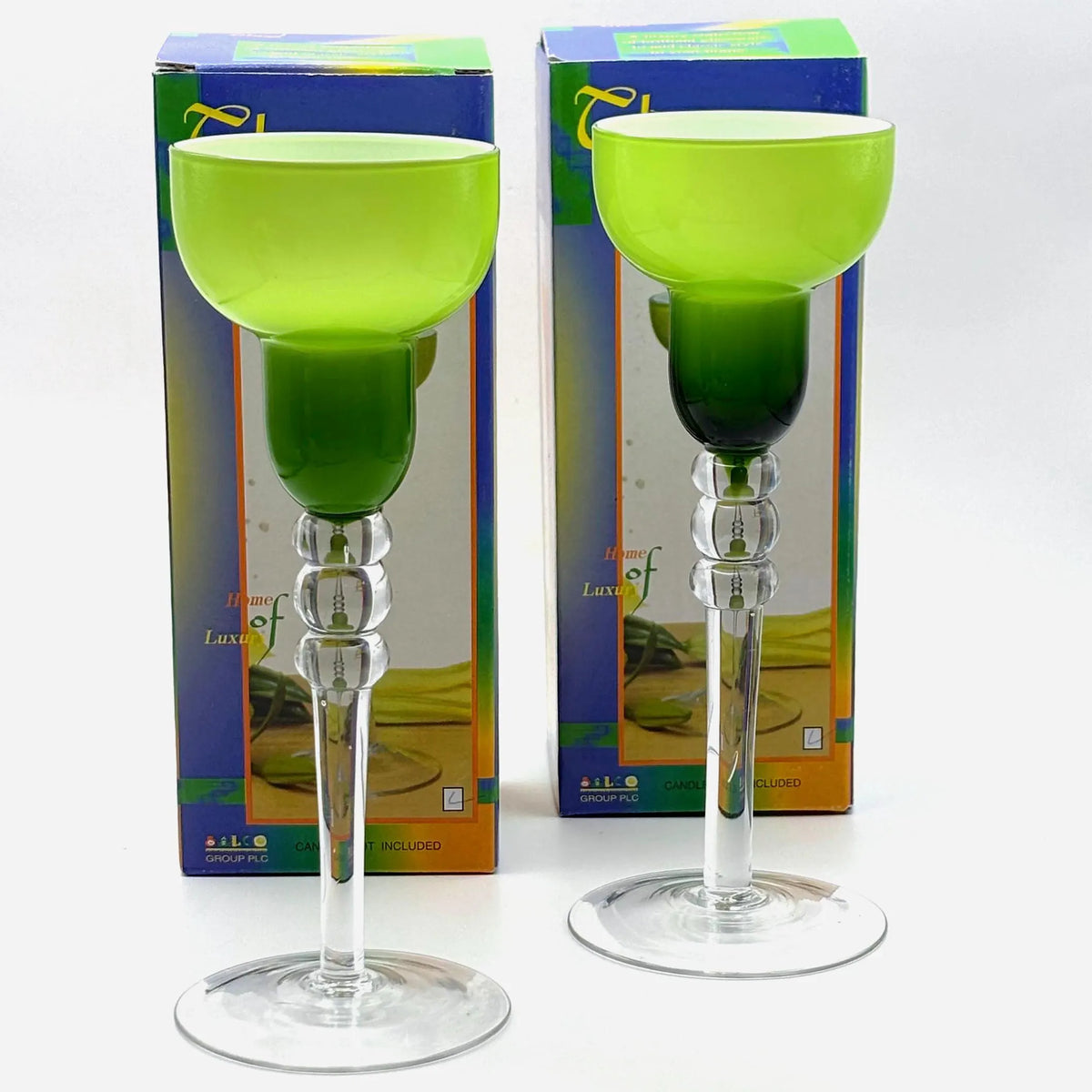 ALCO England Candle Holders | Lime Green Ombre Glass Candlestick Set