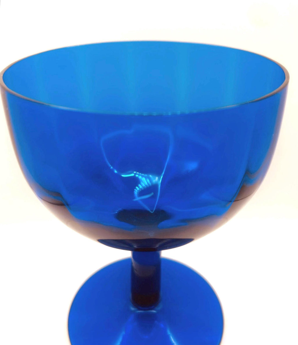Empoli Blue Footed Compote Bowl, Italian Mid-Century Glass, 17 cm