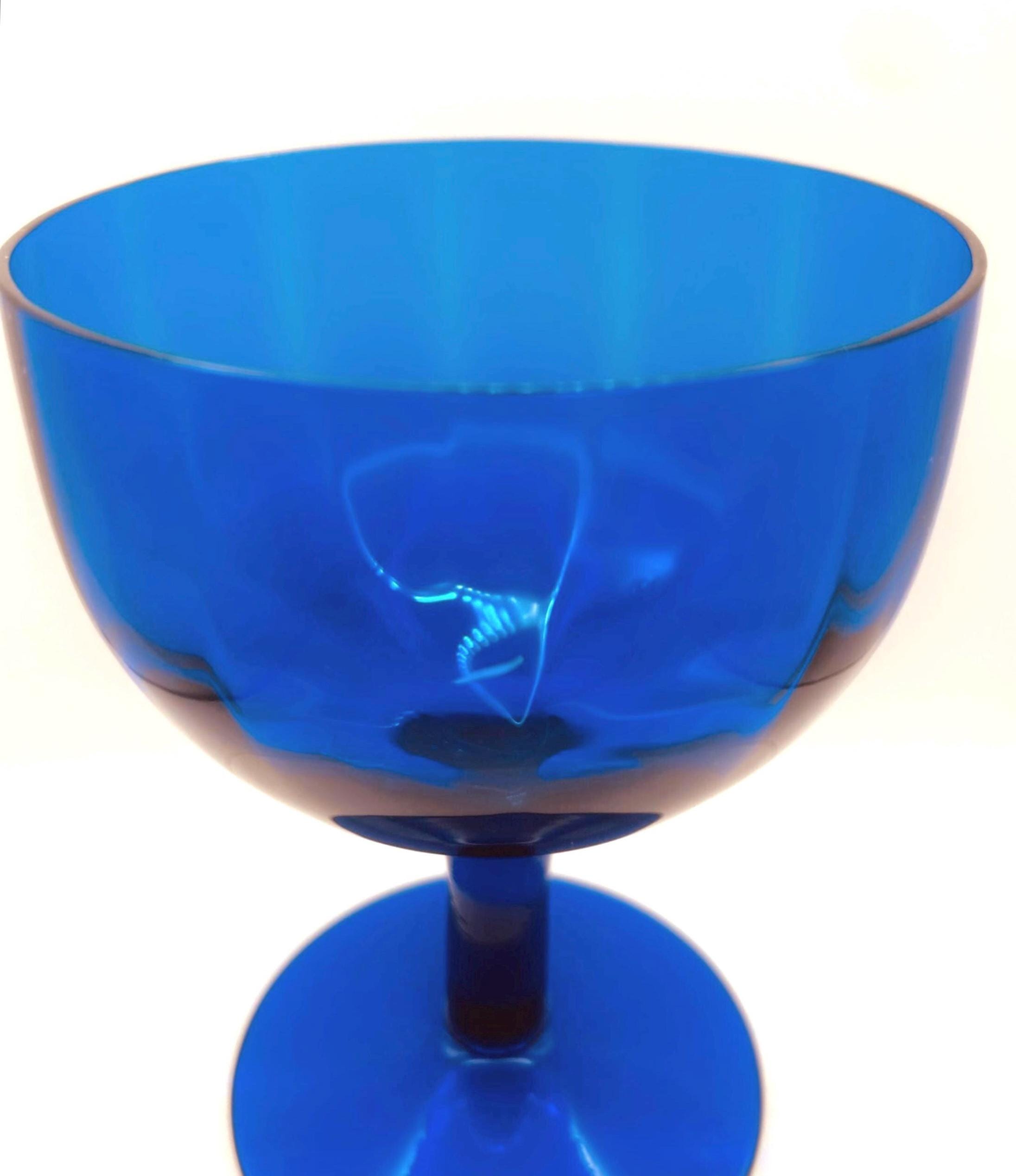 Empoli Blue Footed Compote Bowl, Italian Mid-Century Glass, 17 cm