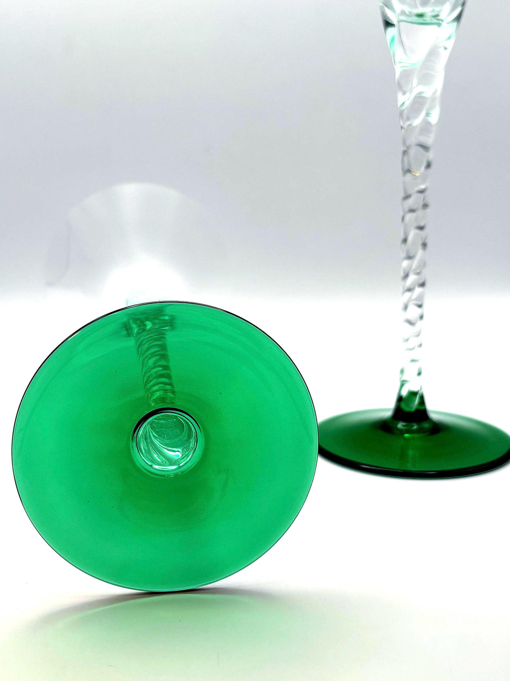 Luxor Bohemia Crystal Sherry Glasses – Tall Sculptural Stemware, Emerald Green Base (Set of 2)