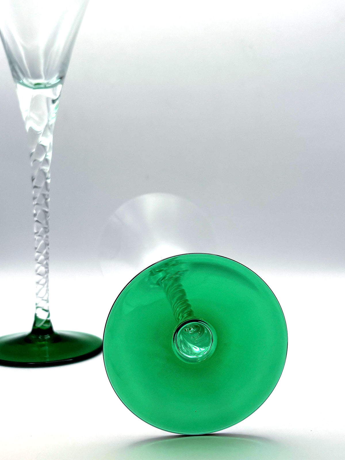 Luxor Bohemia Crystal Sherry Glasses – Tall Sculptural Stemware, Emerald Green Base (Set of 2)