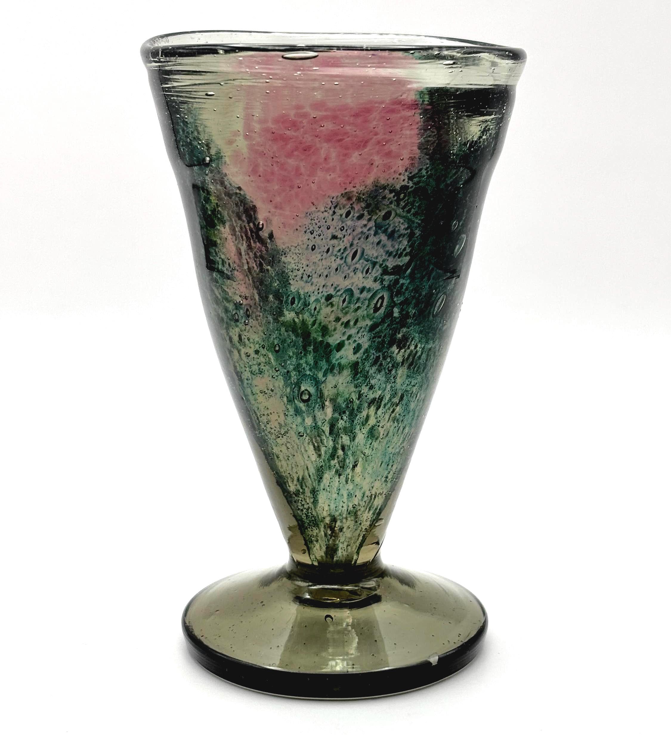 Kosta Boda Art Glass Vase | Kjell Engman | Pink Green Swedish Glass