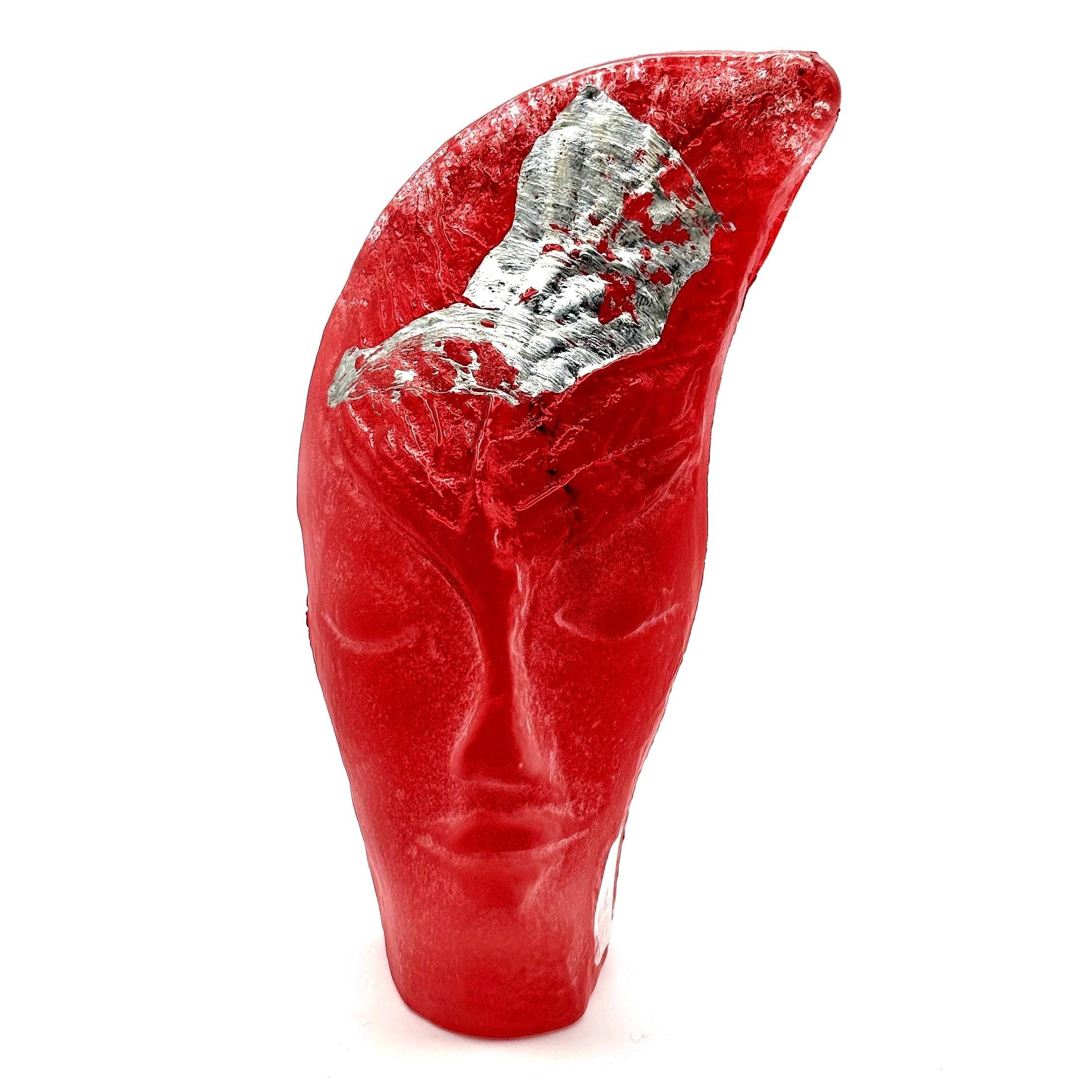 Magnor Frosted Glass Face Sculpture, Norwegian Art Glass