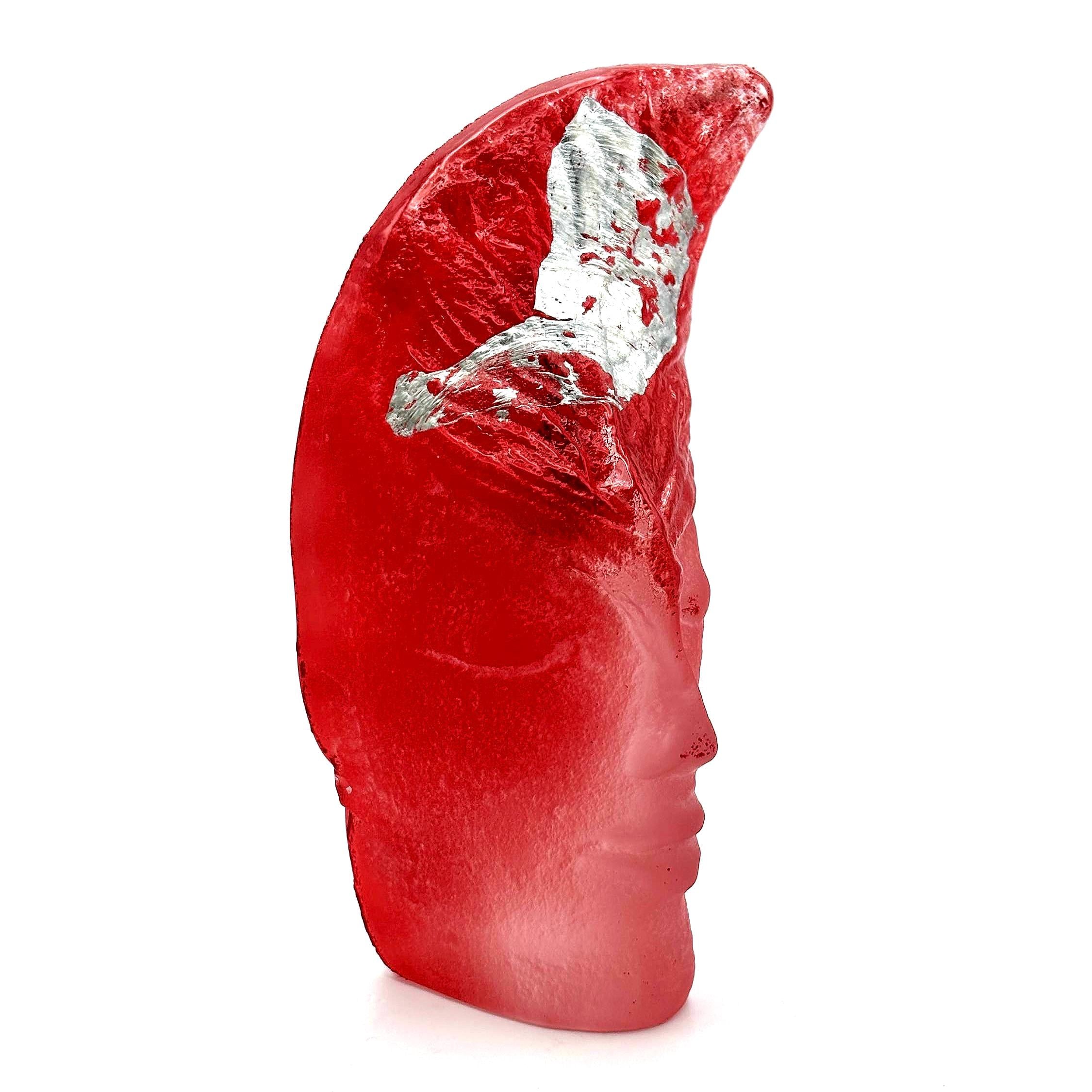 Magnor Frosted Glass Face Sculpture, Norwegian Art Glass